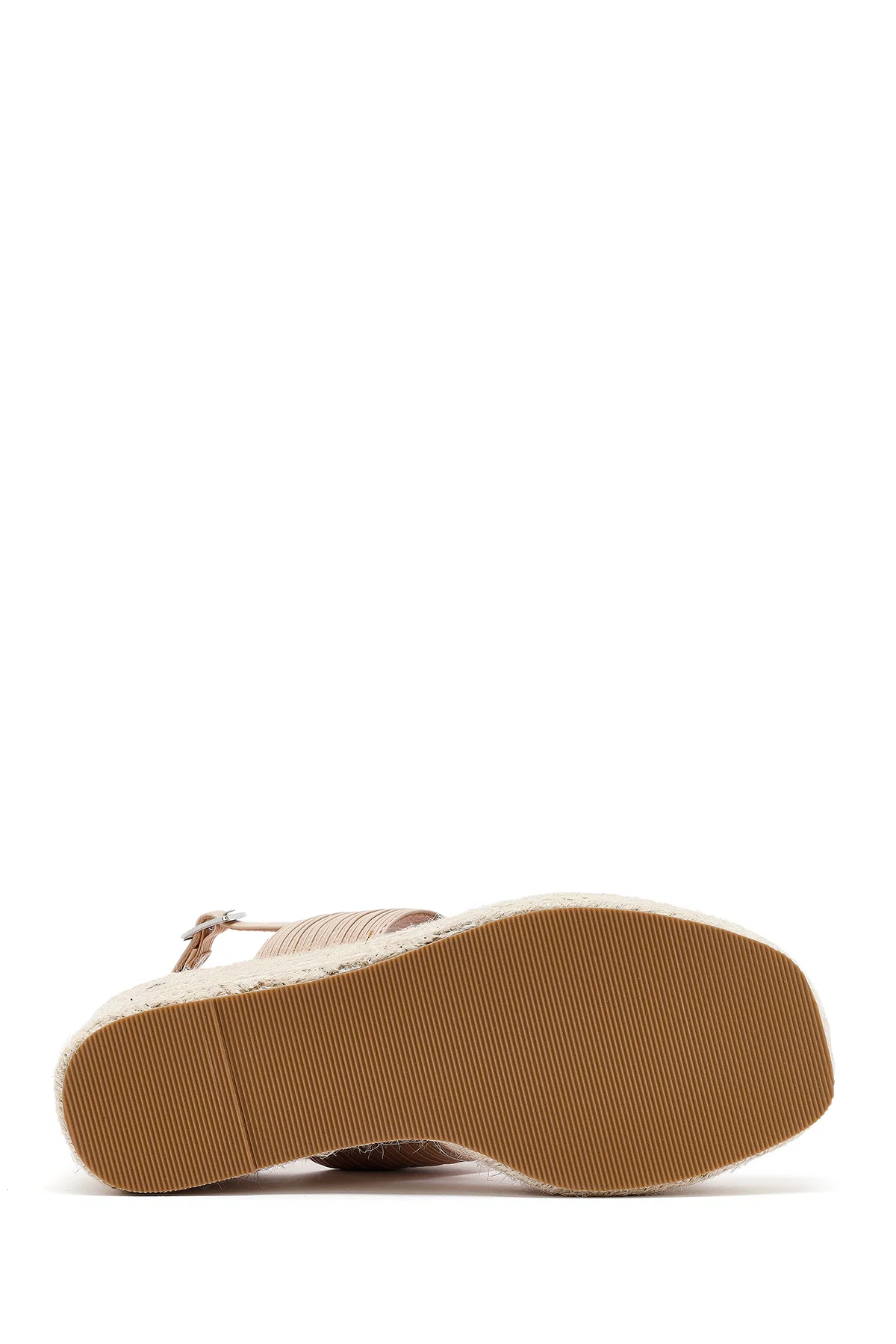 Kadın Krem Bilekten Tokalı Dolgu Topuklu Espadril Sandalet - Image 5