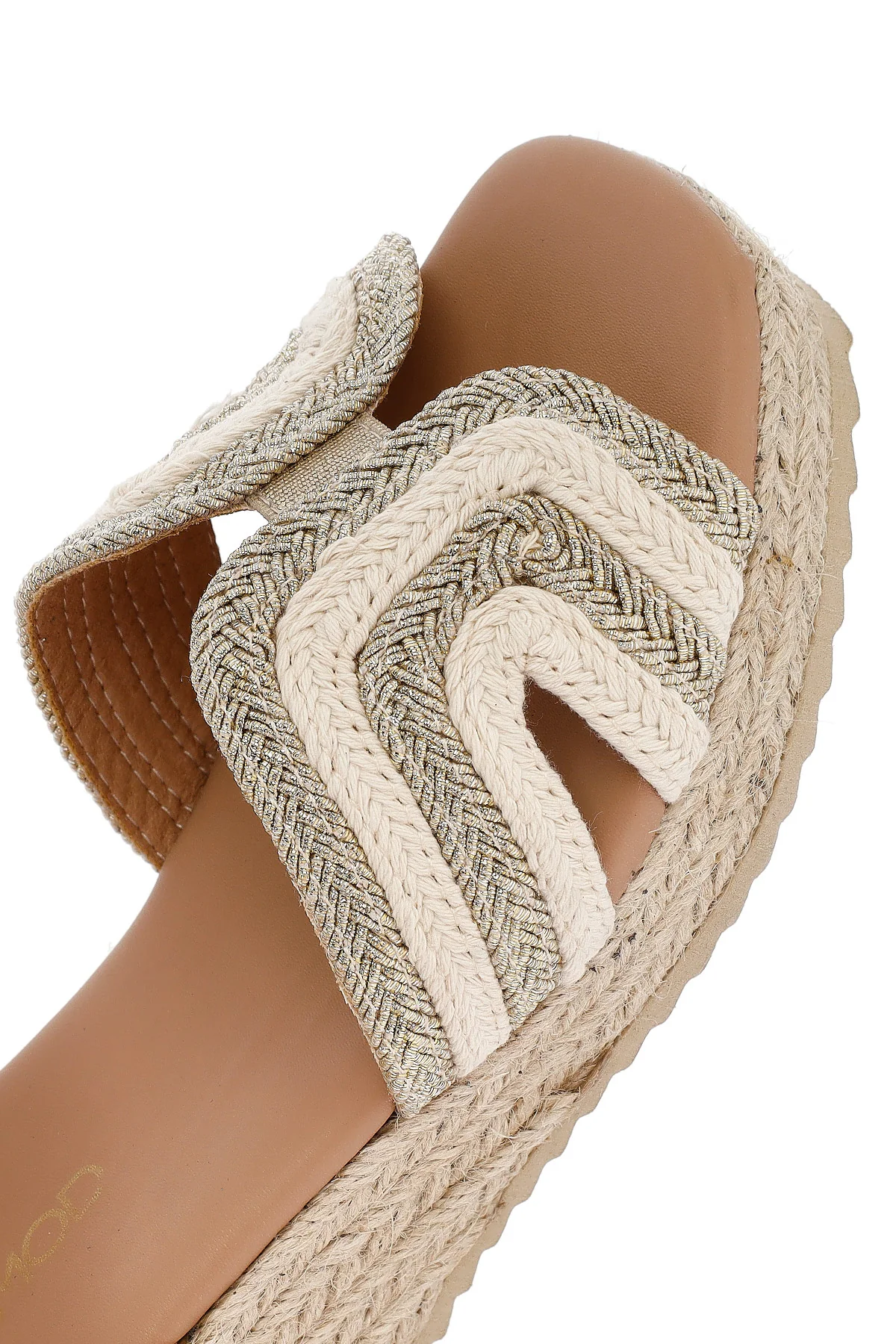 Kadın Krem Bilekten Tokalı Dolgu Topuklu Espadril Sandalet - Image 11