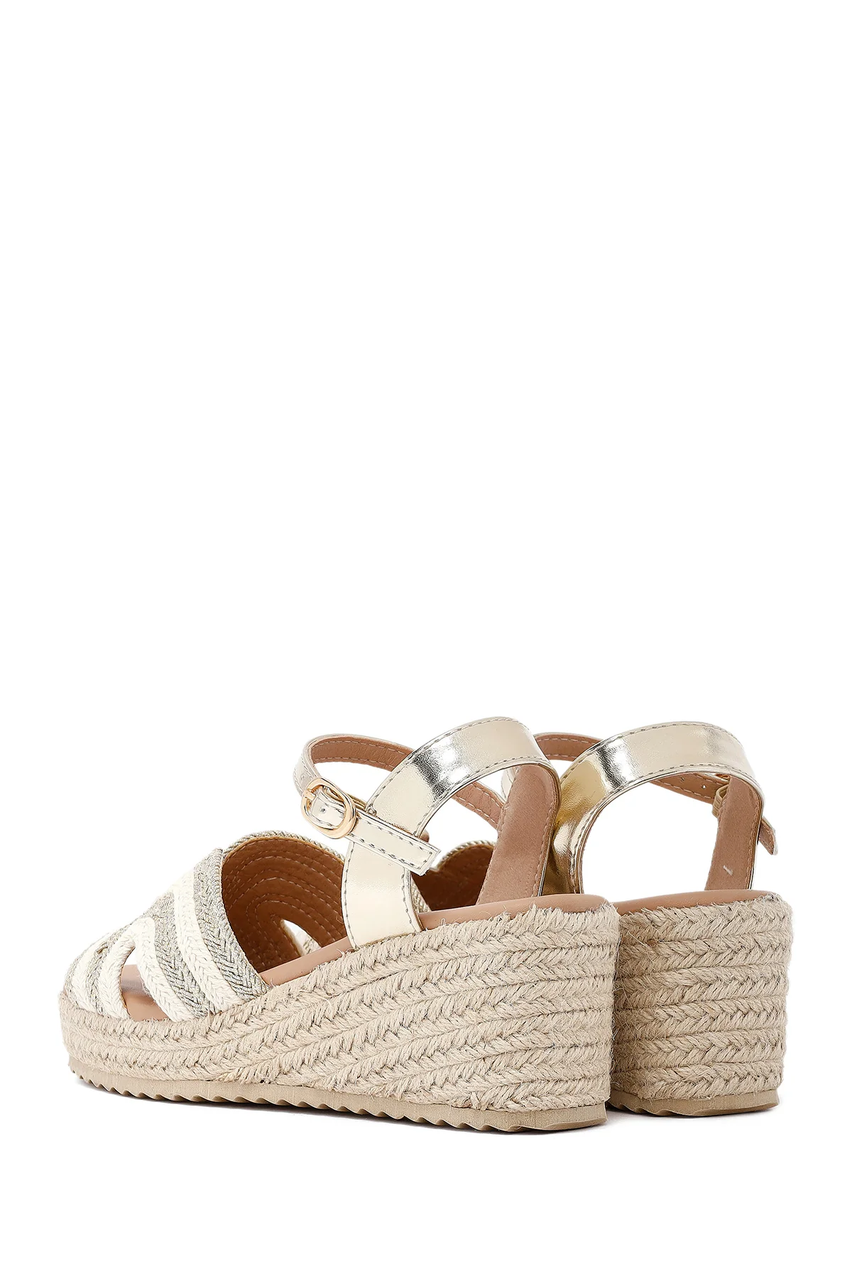 Kadın Krem Bilekten Tokalı Dolgu Topuklu Espadril Sandalet - Image 7
