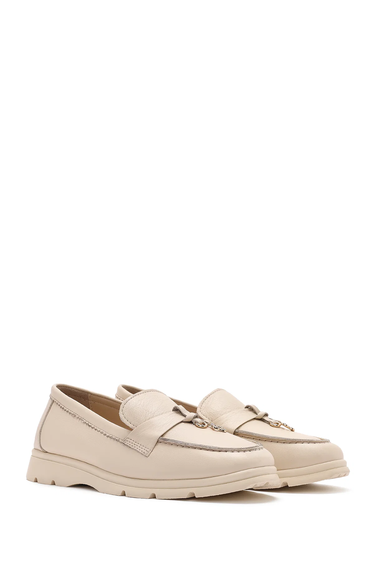 Kadın Krem Deri Comfort Loafer - Image 3