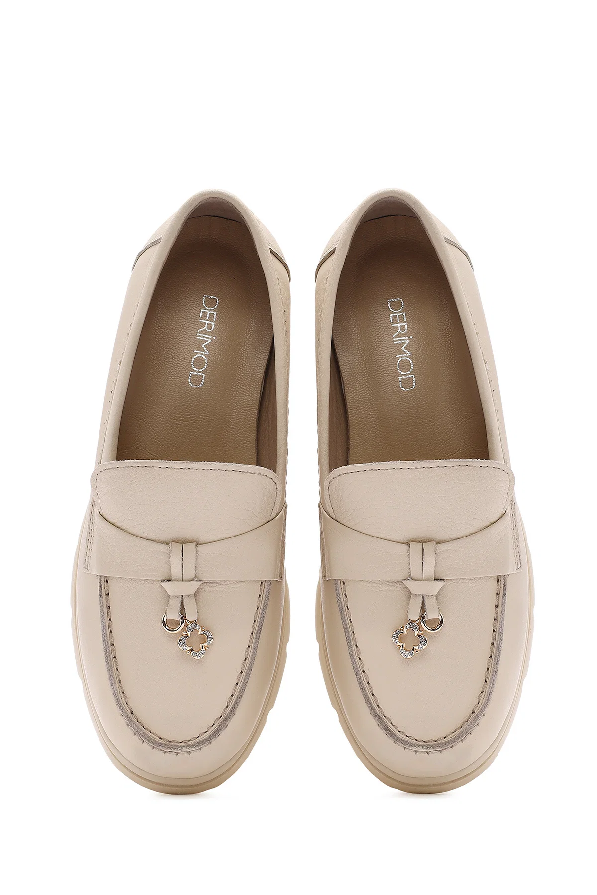 Kadın Krem Deri Comfort Loafer - Image 7