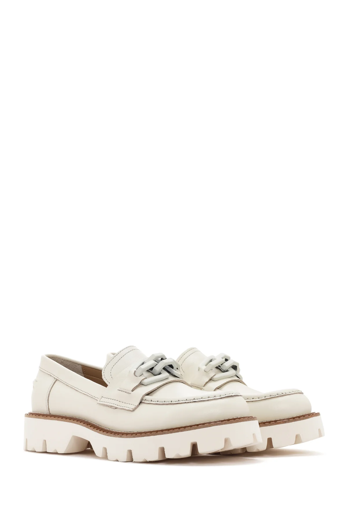 Kadın Krem Deri Maskülen Loafer - Image 3