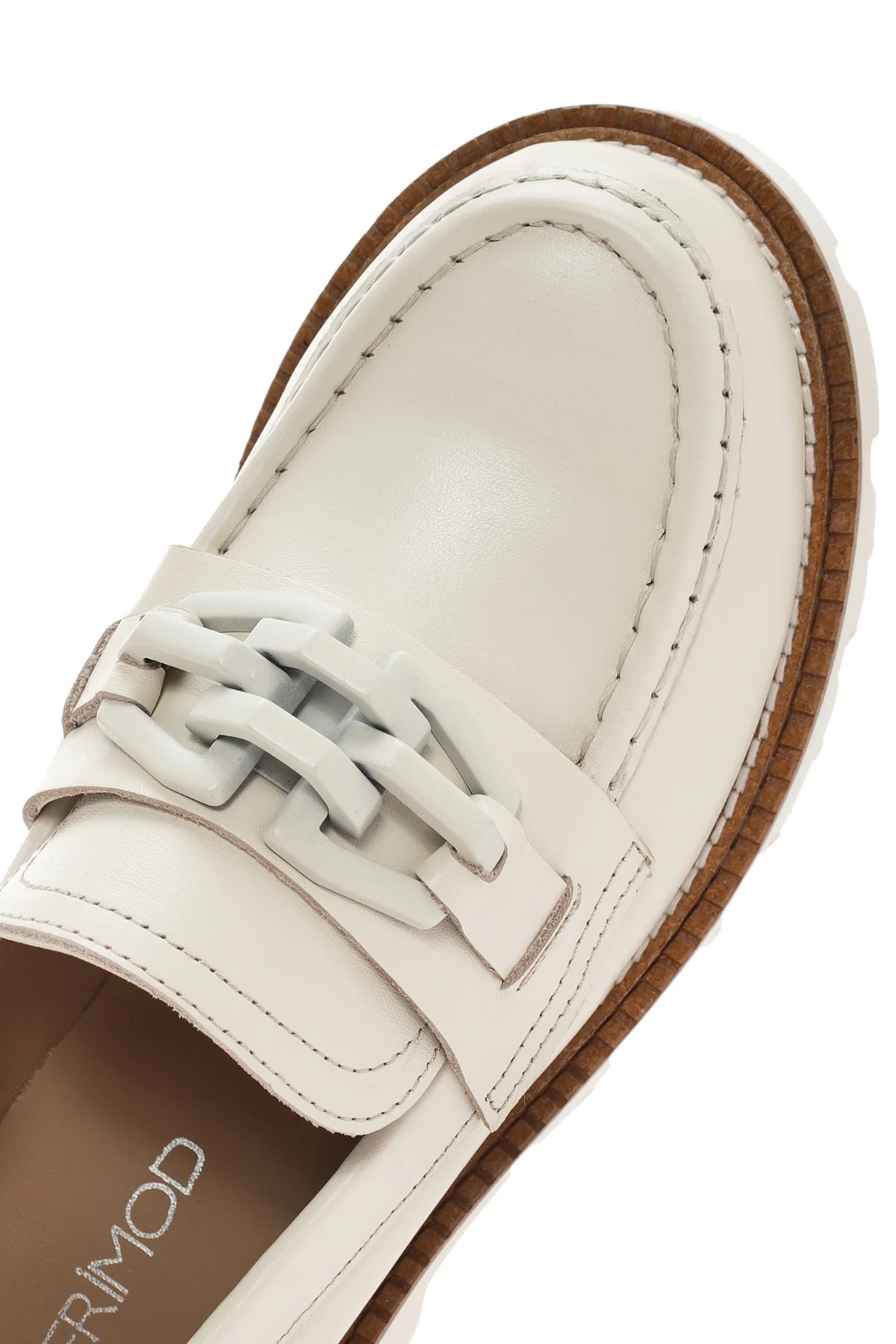 Kadın Krem Deri Maskülen Loafer - Image 9