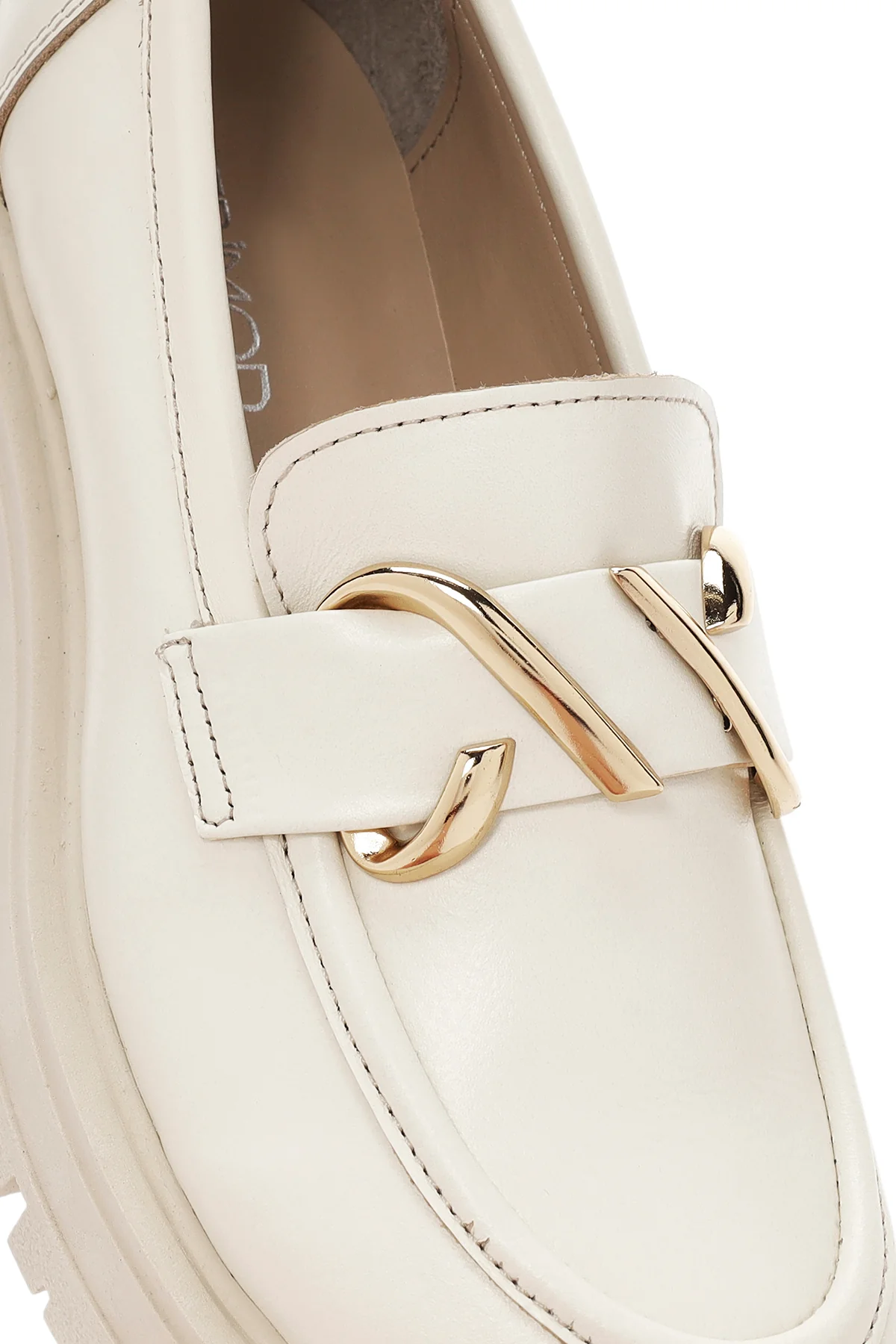 Kadın Krem Deri Maskülen Loafer - Image 10