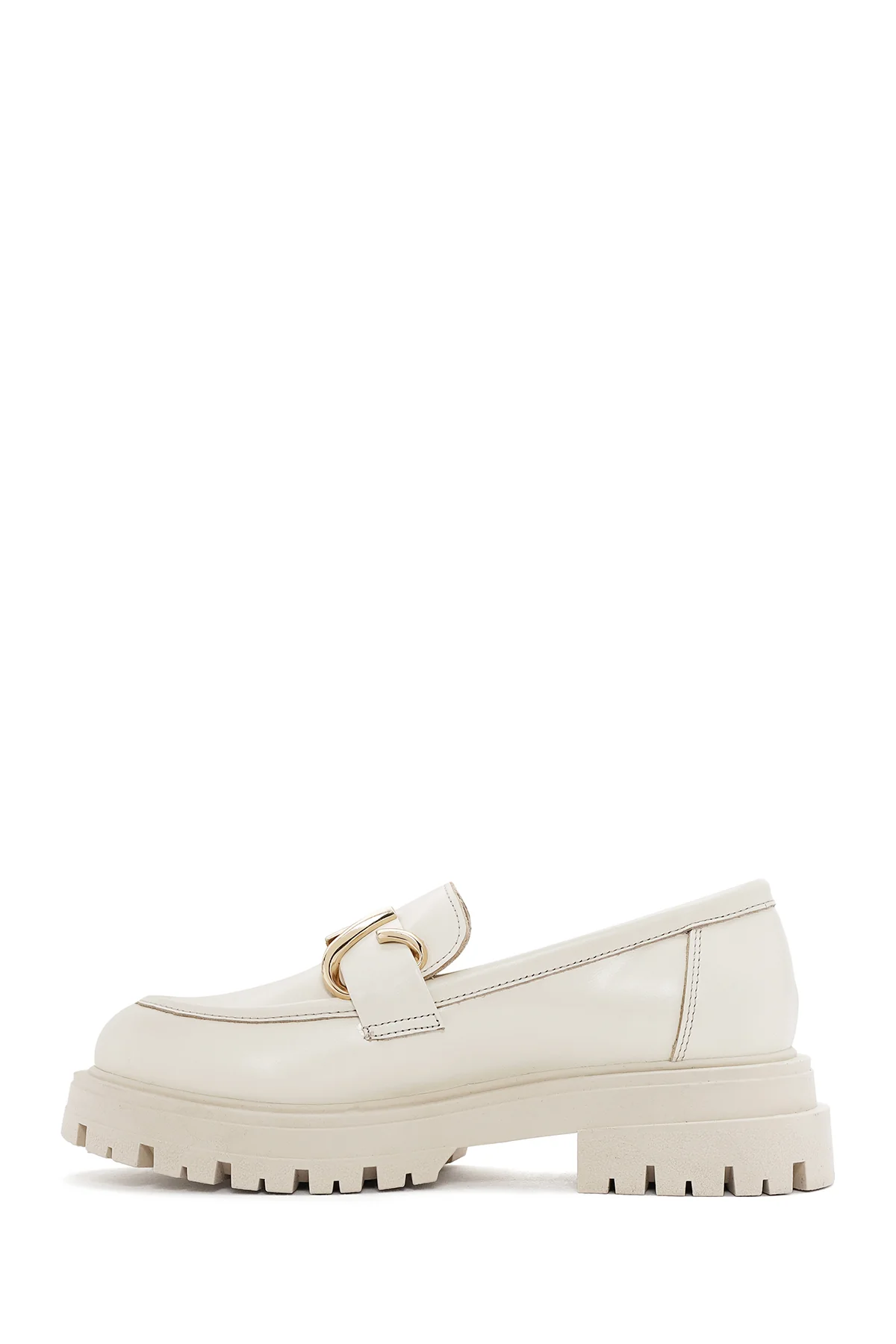 Kadın Krem Deri Maskülen Loafer - Image 2