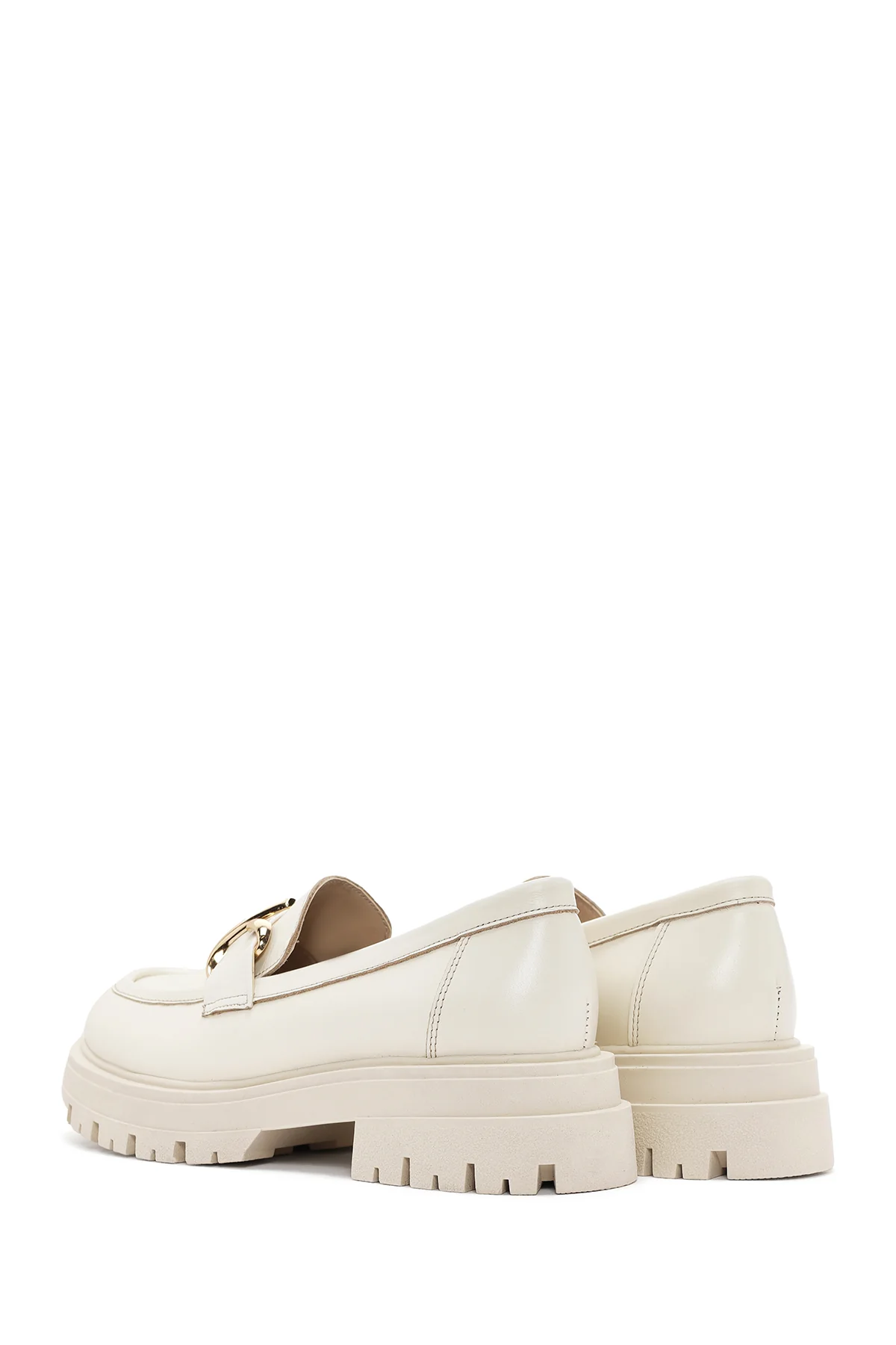 Kadın Krem Deri Maskülen Loafer - Image 5