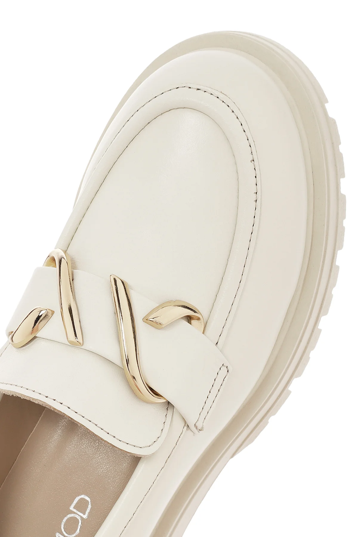 Kadın Krem Deri Maskülen Loafer - Image 9