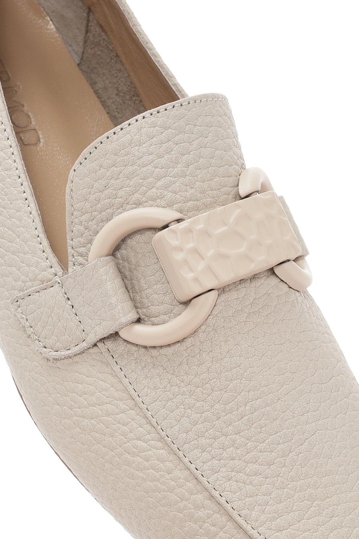 Kadın Krem Deri Maskülen Loafer - Image 10