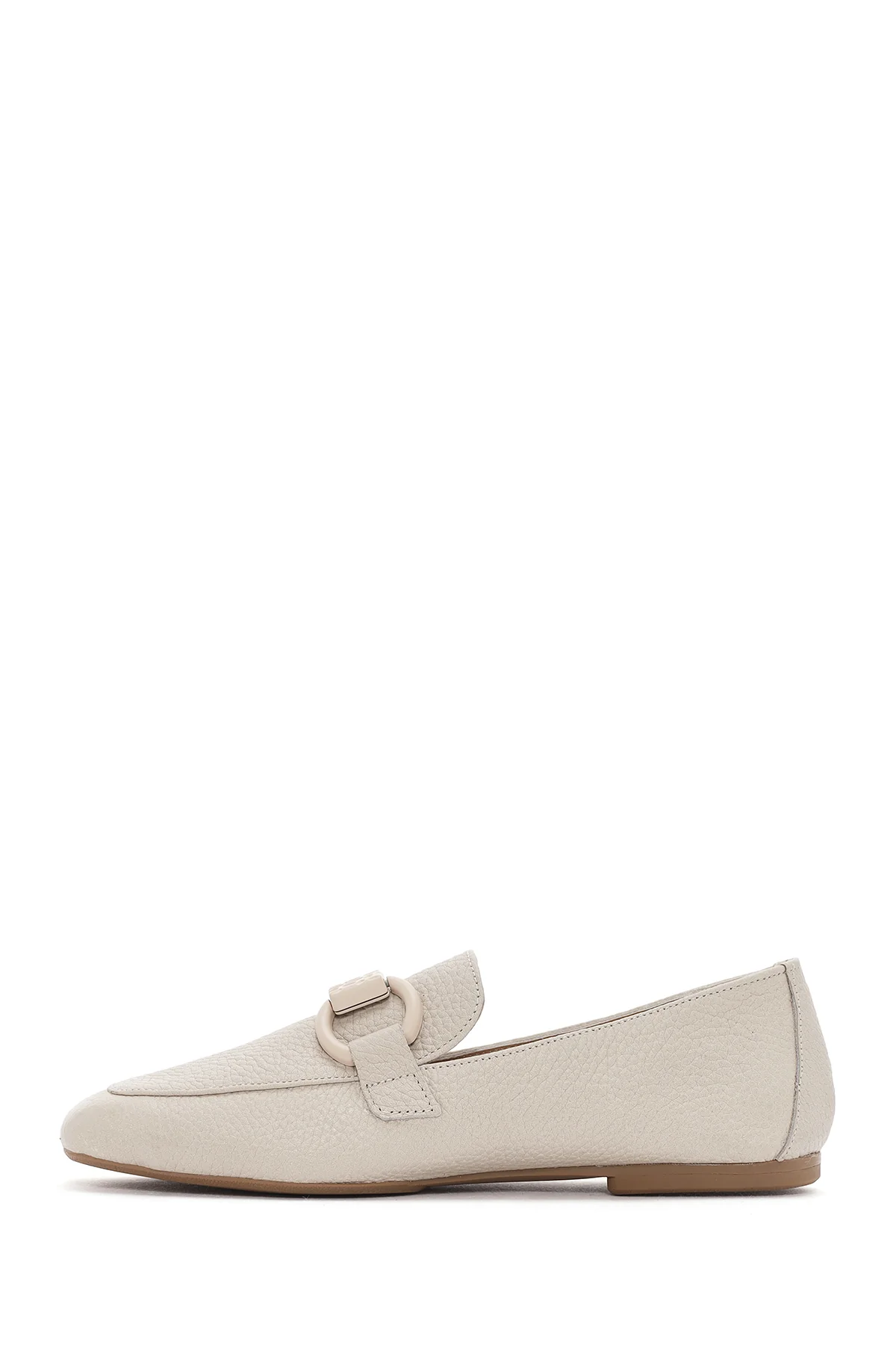 Kadın Krem Deri Maskülen Loafer - Image 2