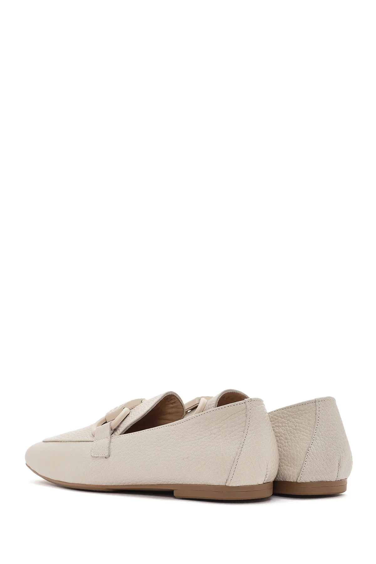 Kadın Krem Deri Maskülen Loafer - Image 5