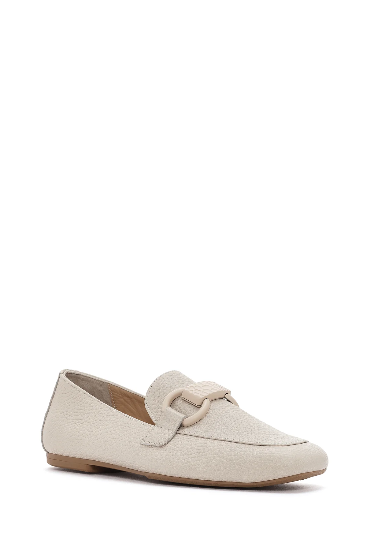 Kadın Krem Deri Maskülen Loafer - Image 6