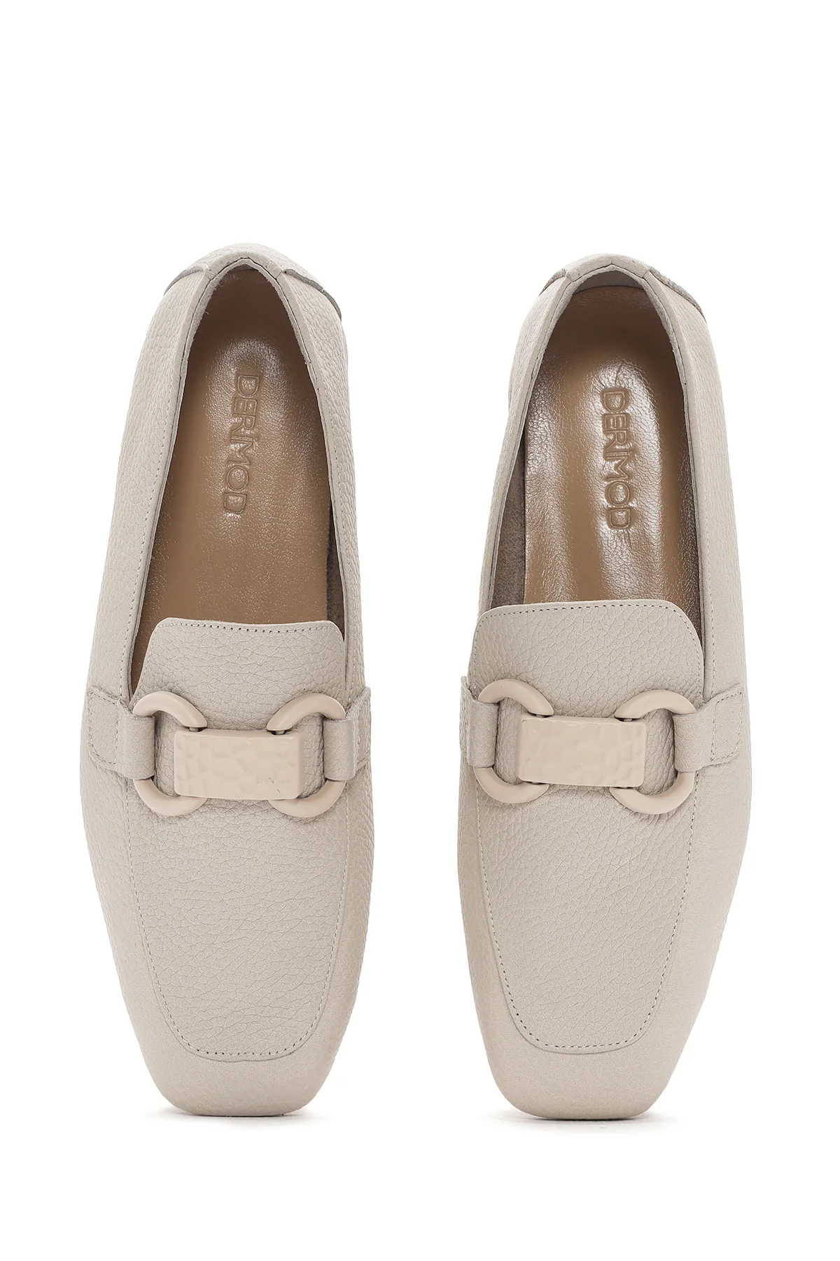 Kadın Krem Deri Maskülen Loafer - Image 7