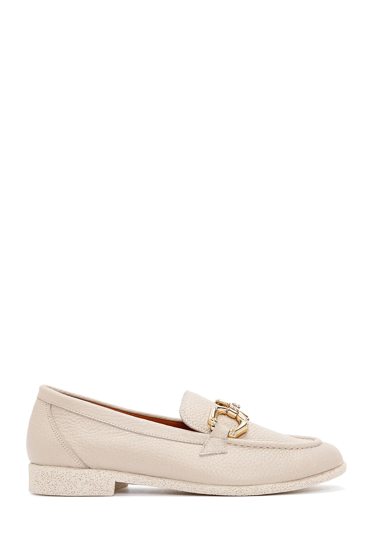 Kadın Krem Deri Maskülen Loafer