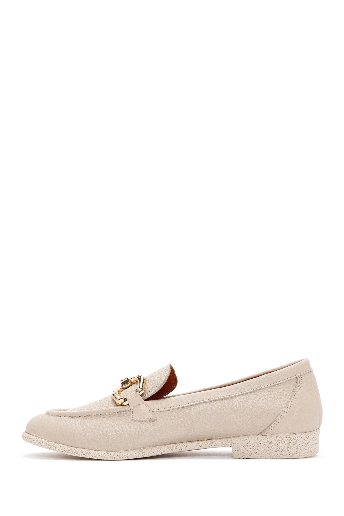 Kadın Krem Deri Maskülen Loafer - Image 2
