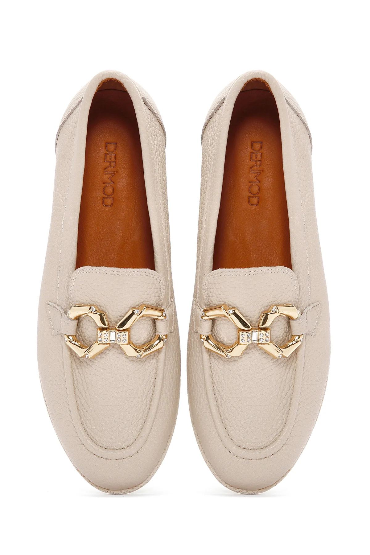 Kadın Krem Deri Maskülen Loafer - Image 7