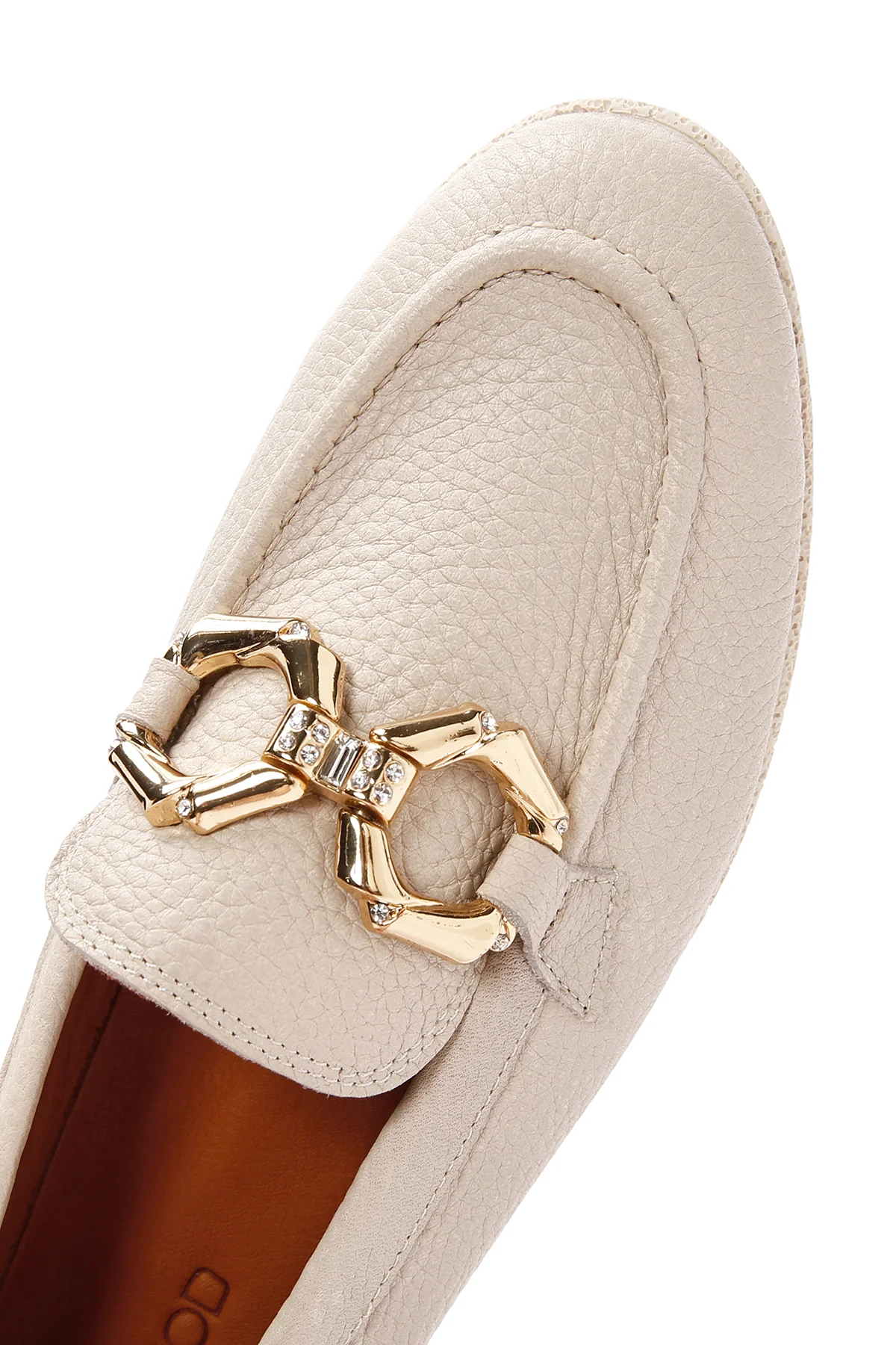 Kadın Krem Deri Maskülen Loafer - Image 8