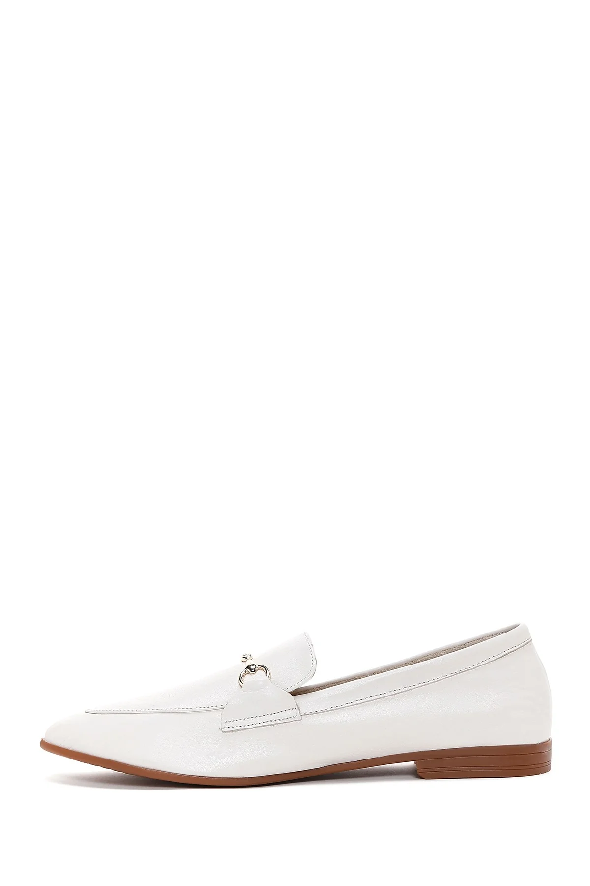 Kadın Krem Deri Maskülen Loafer - Image 2