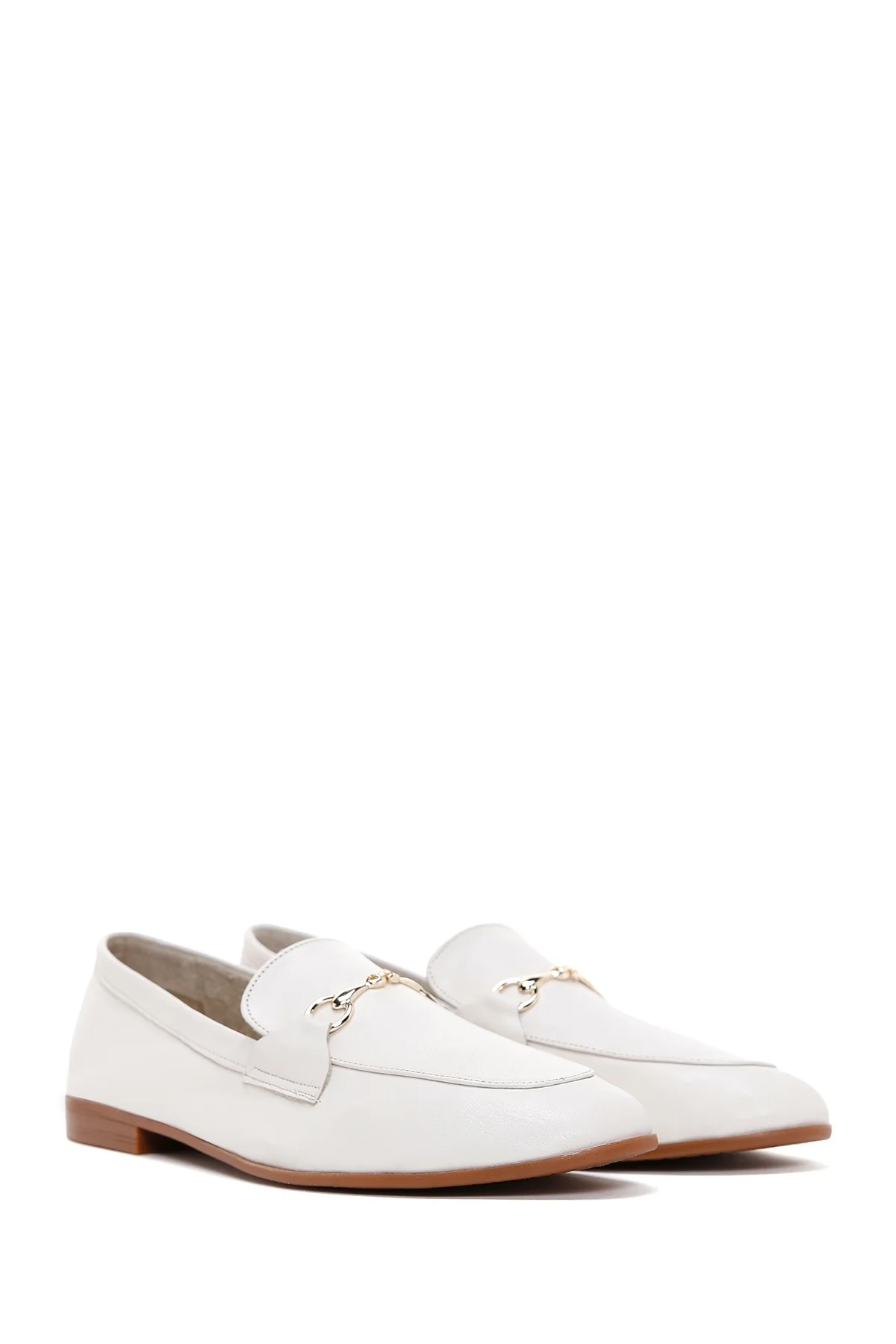 Kadın Krem Deri Maskülen Loafer - Image 3