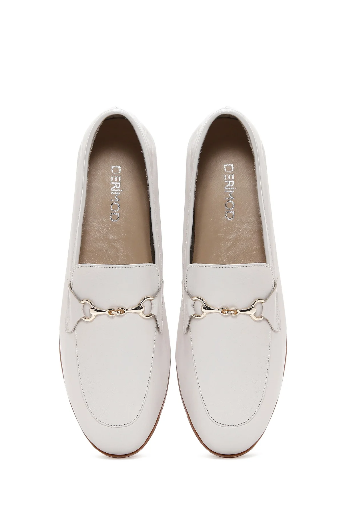 Kadın Krem Deri Maskülen Loafer - Image 6