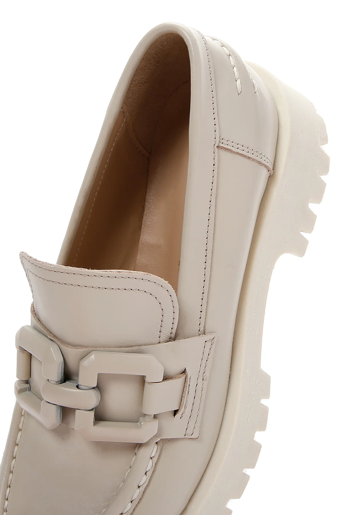 Kadın Krem Deri Maskülen Loafer - Image 7