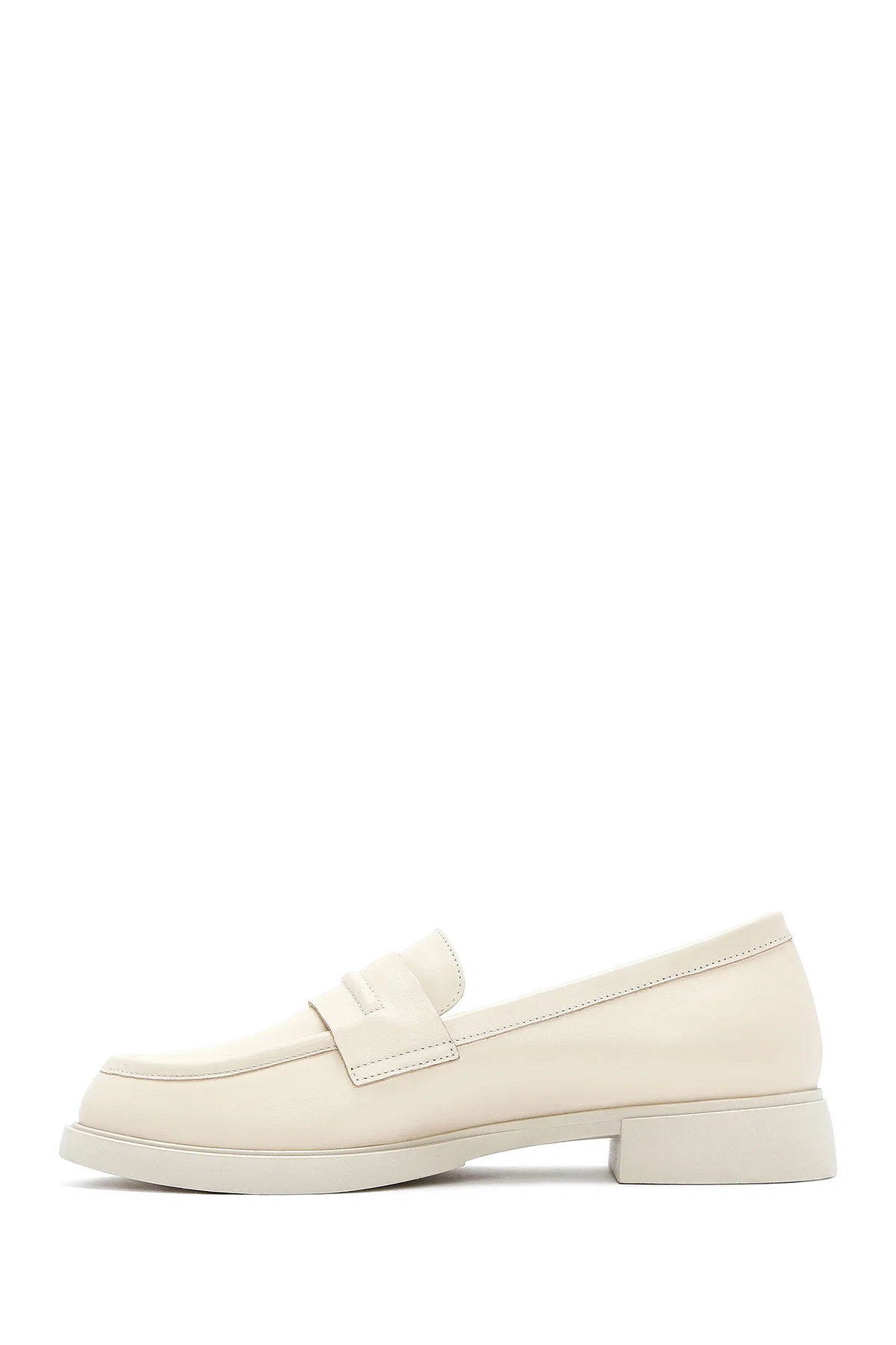 Kadın Krem Deri Maskülen Loafer - Image 2