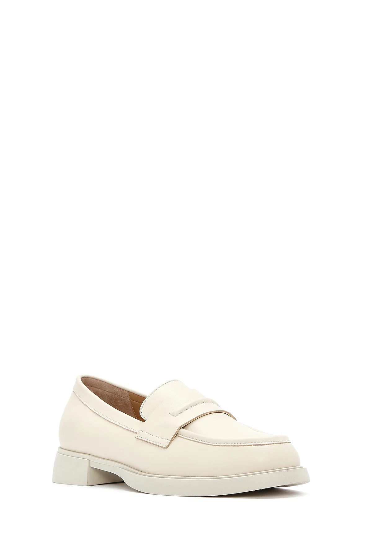 Kadın Krem Deri Maskülen Loafer - Image 6