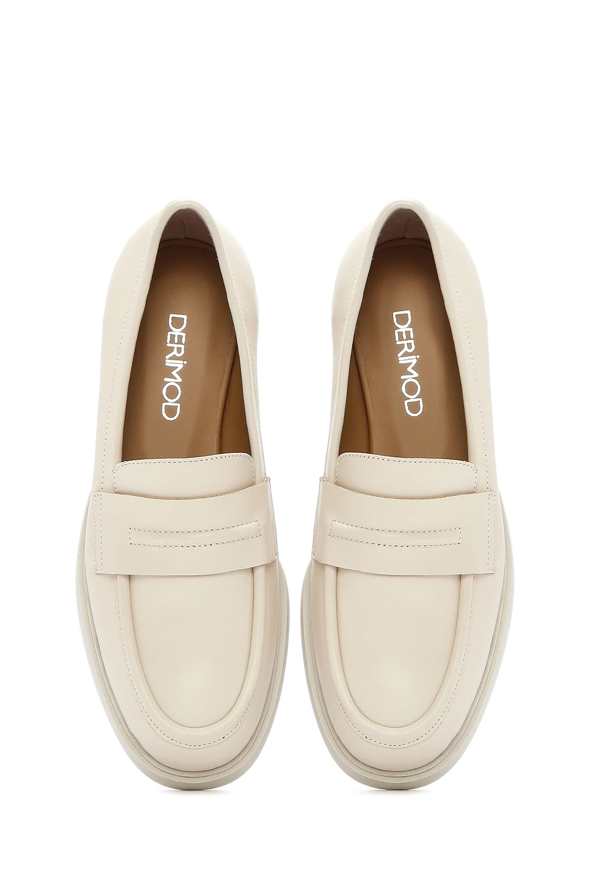 Kadın Krem Deri Maskülen Loafer - Image 7