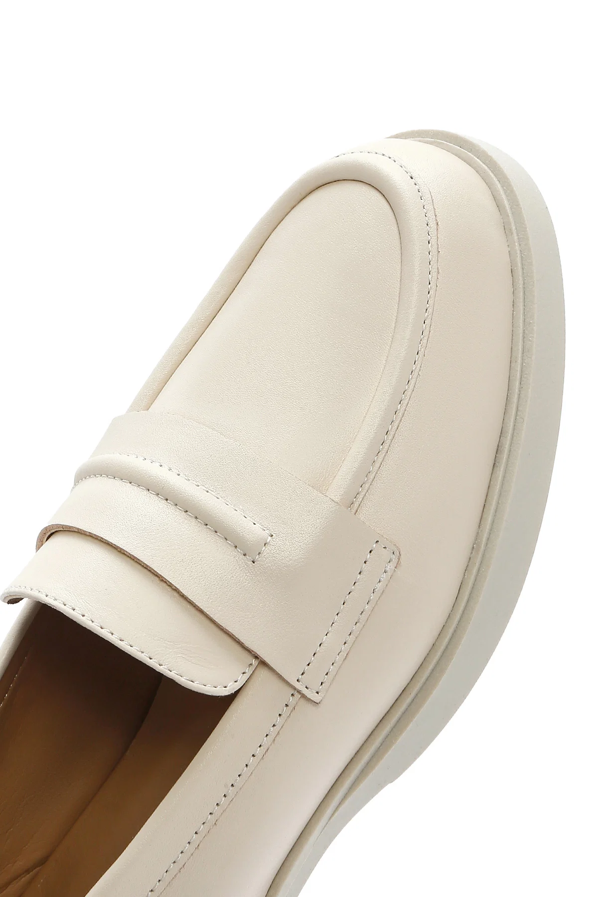 Kadın Krem Deri Maskülen Loafer - Image 8