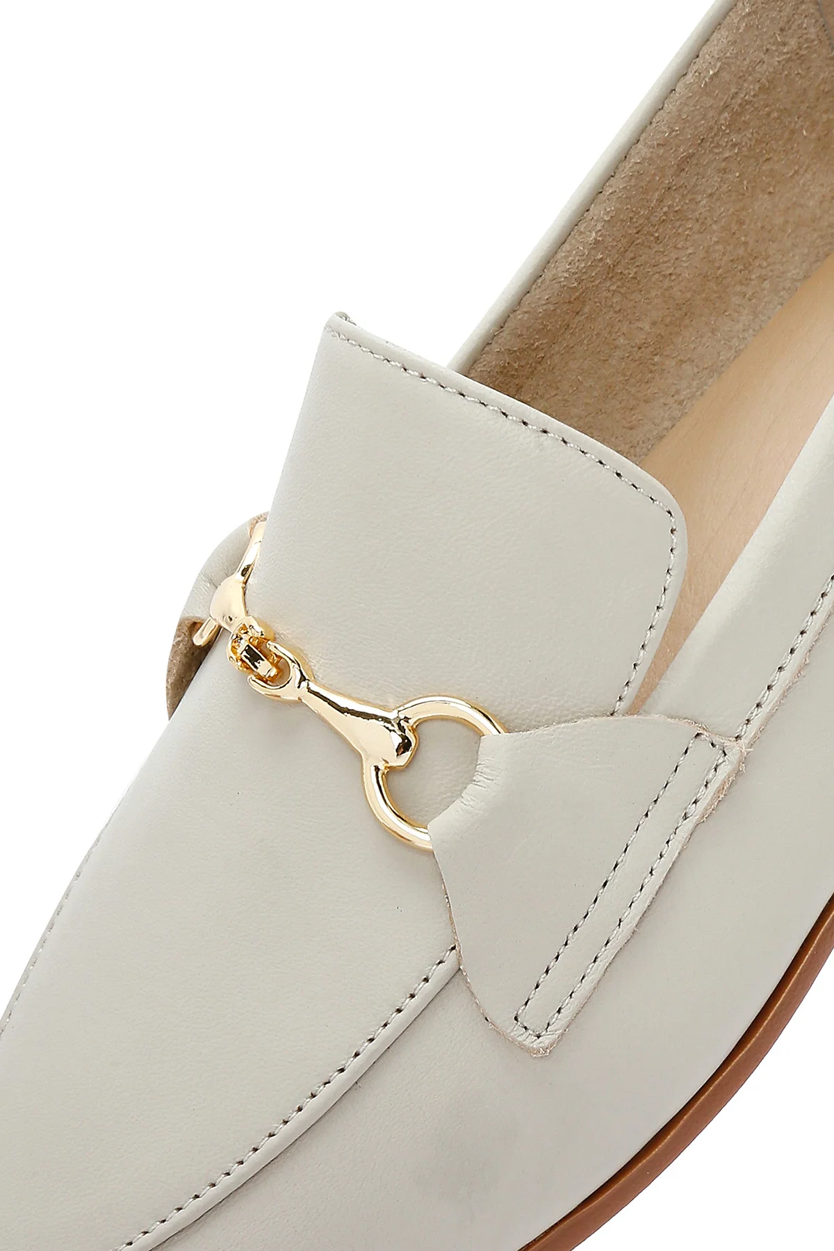 Kadın Krem Deri Maskülen Loafer - Image 10