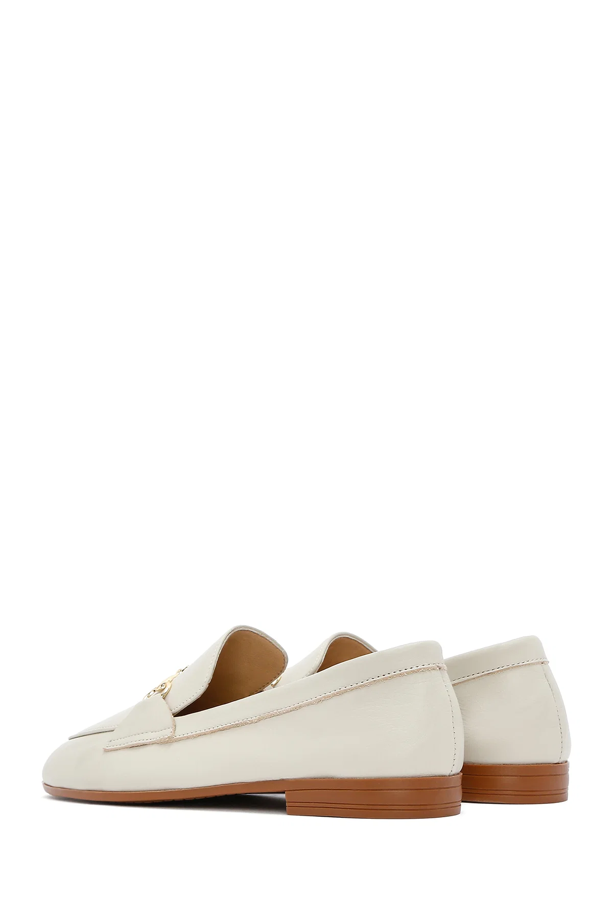 Kadın Krem Deri Maskülen Loafer - Image 5