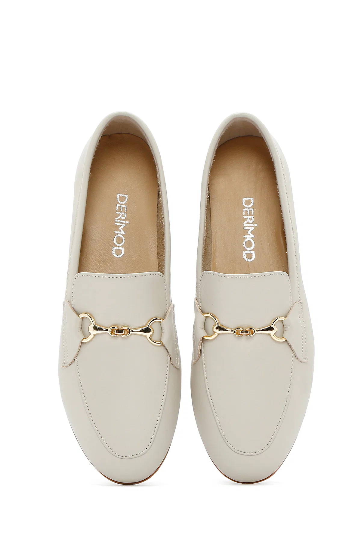 Kadın Krem Deri Maskülen Loafer - Image 7