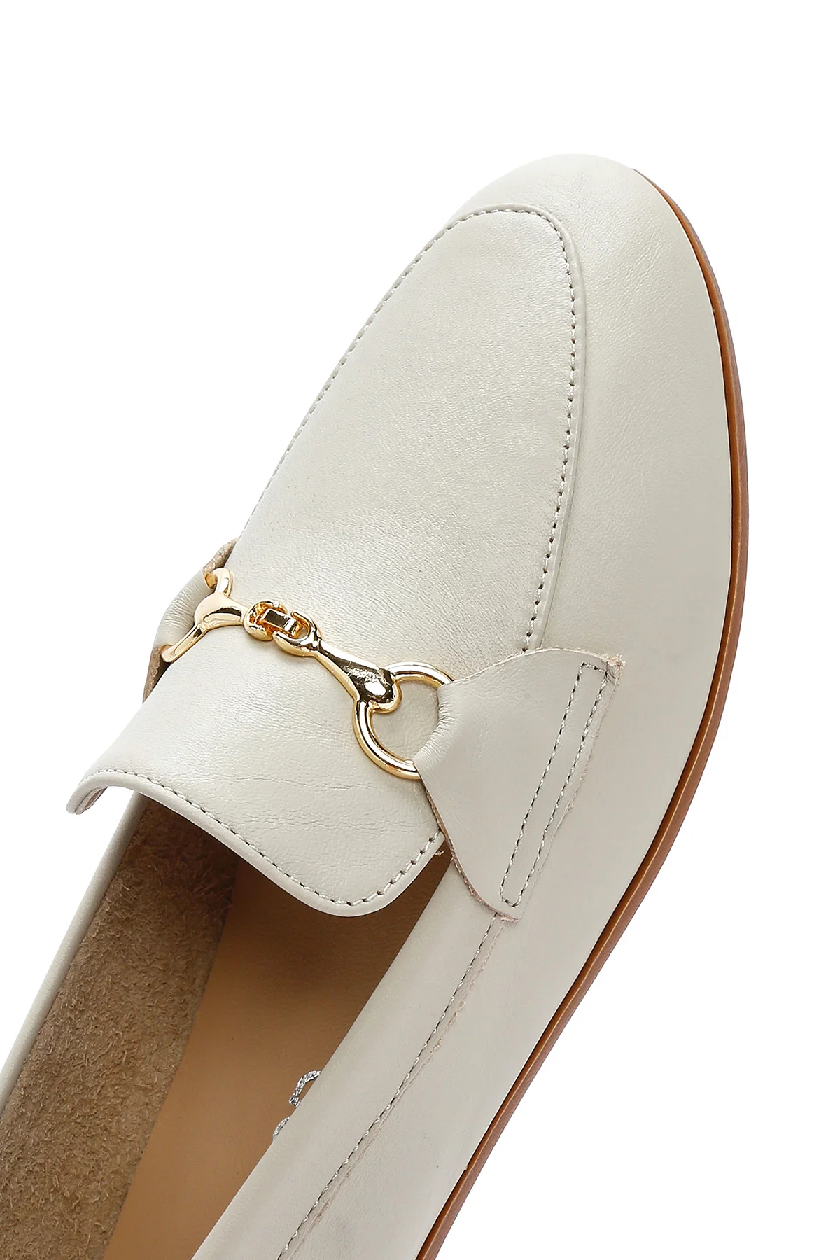 Kadın Krem Deri Maskülen Loafer - Image 8