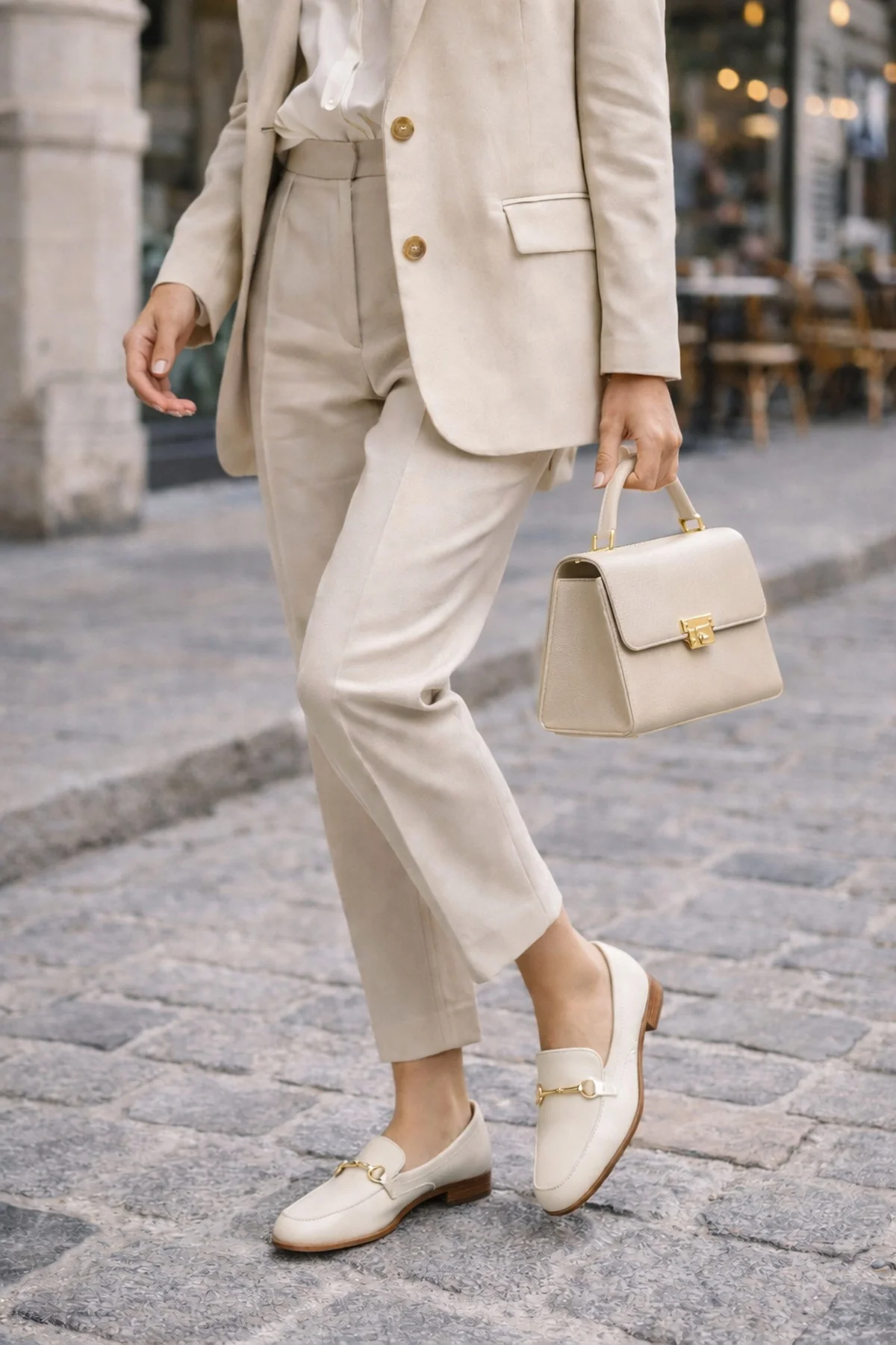 Kadın Krem Deri Maskülen Loafer - Image 2