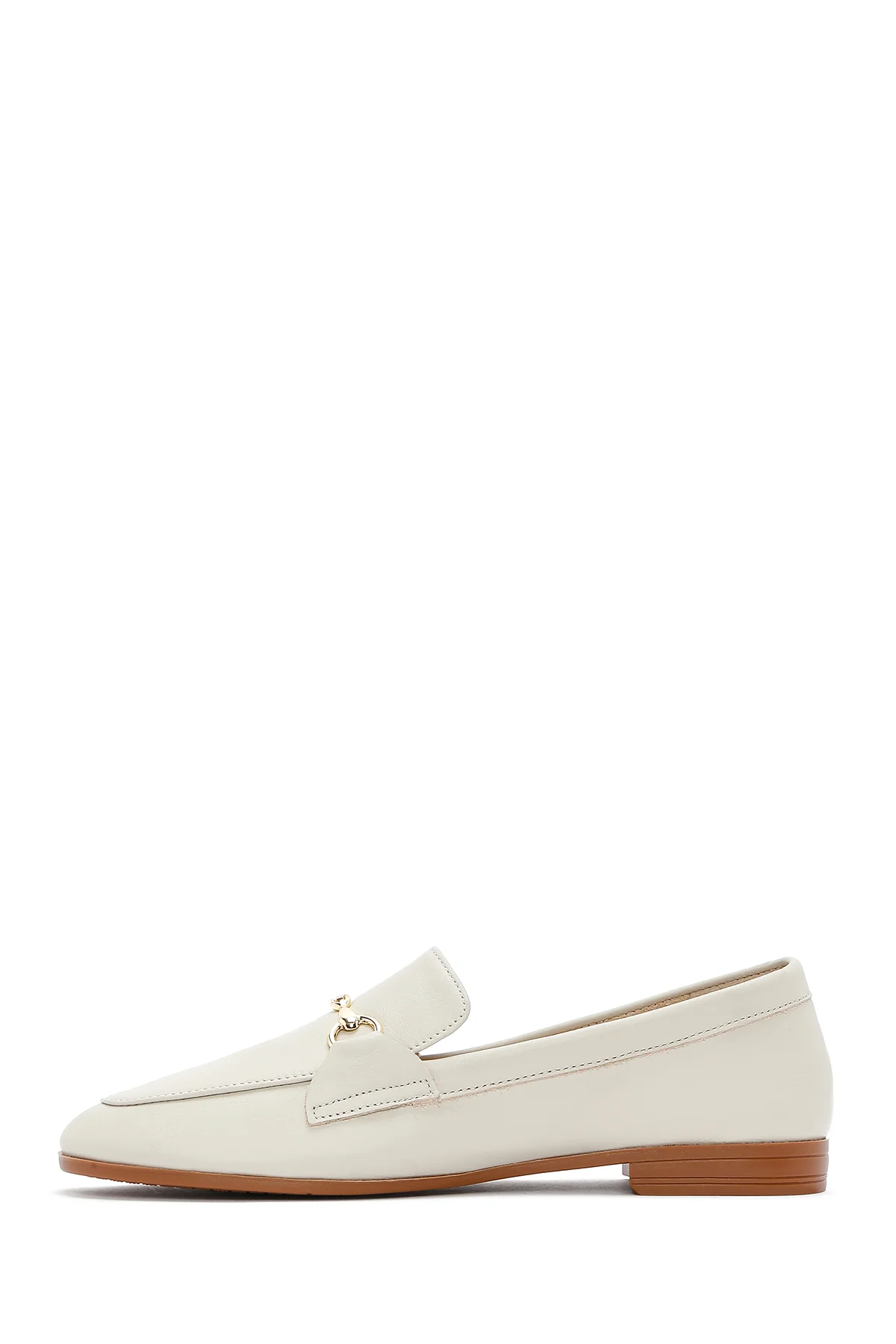 Kadın Krem Deri Maskülen Loafer - Image 4