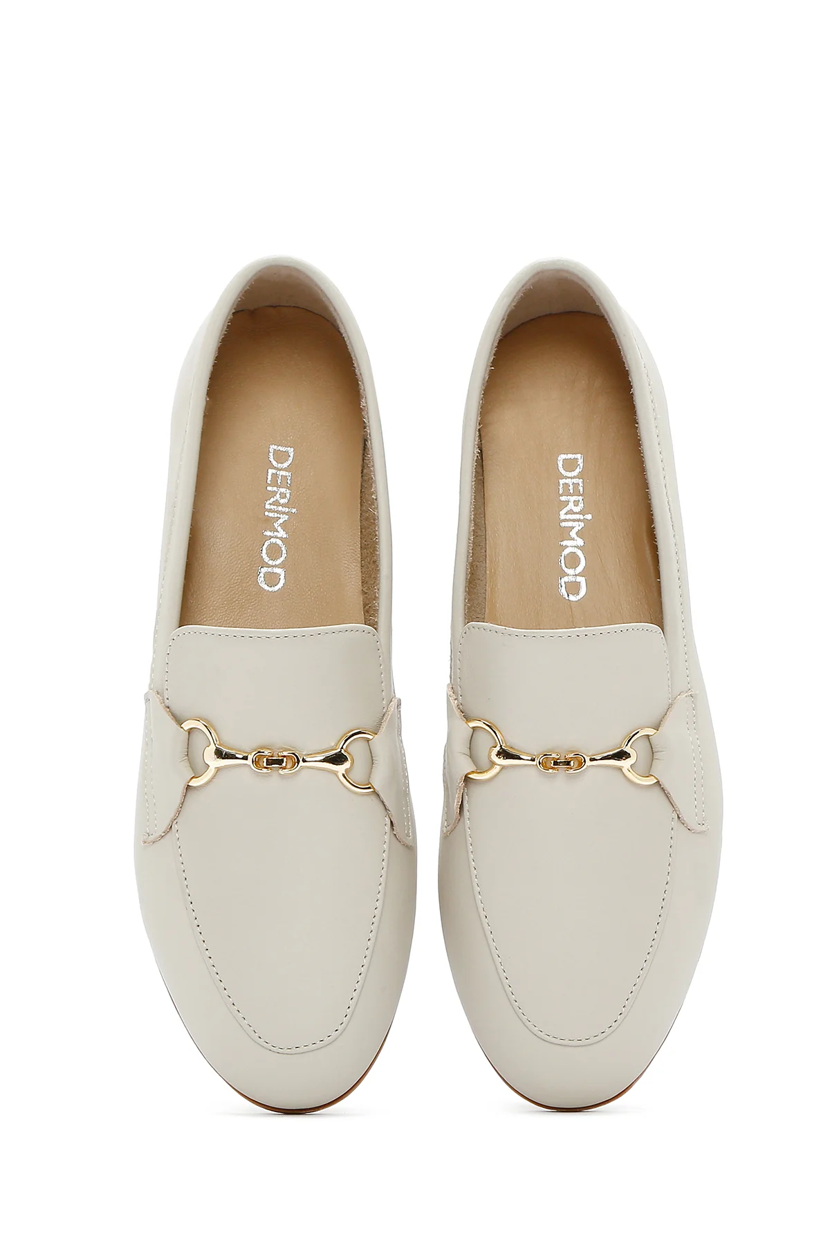 Kadın Krem Deri Maskülen Loafer - Image 5