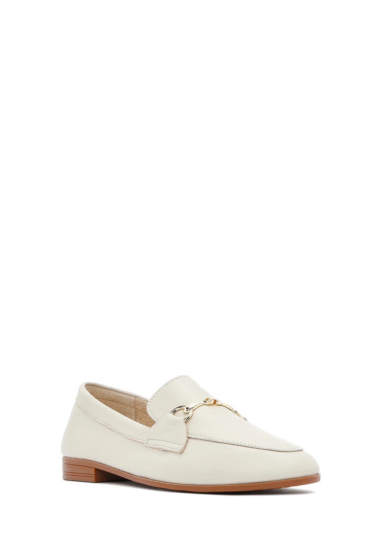 Kadın Krem Deri Maskülen Loafer - Image 8