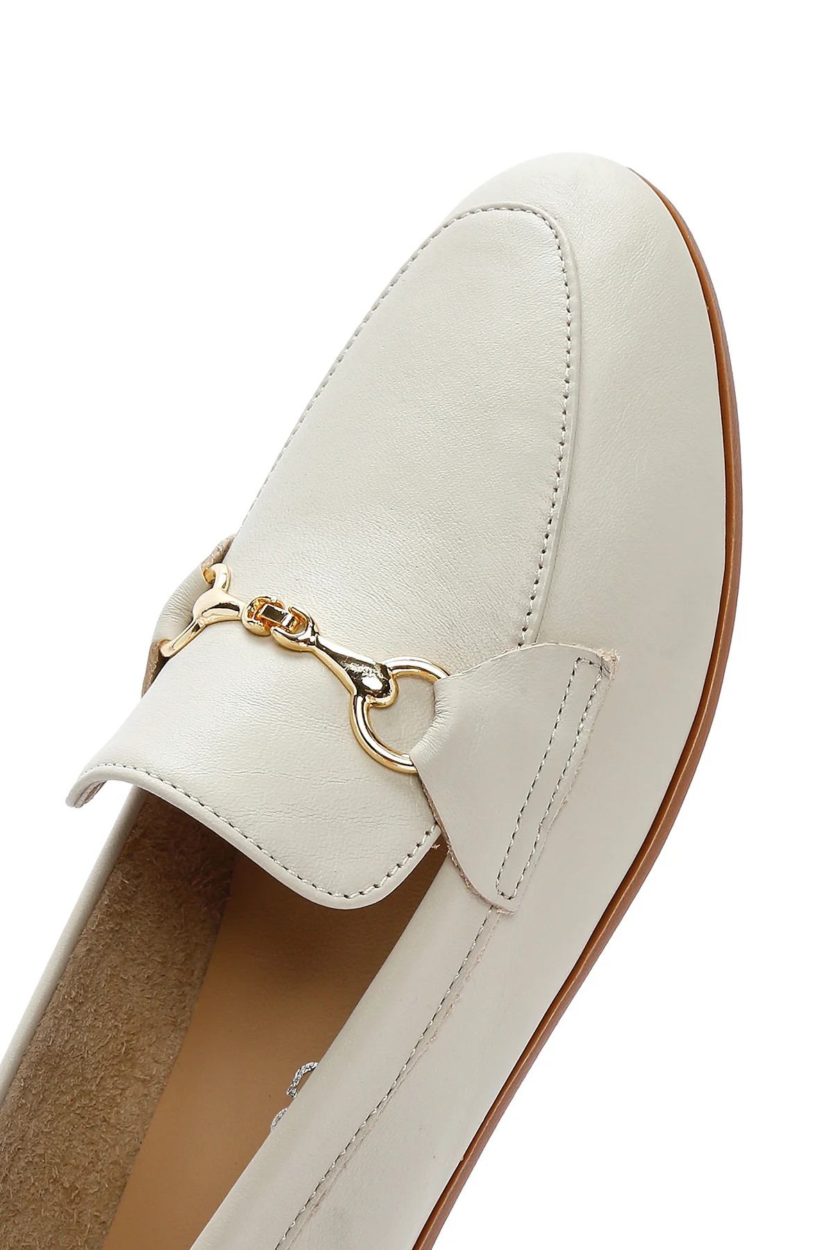 Kadın Krem Deri Maskülen Loafer - Image 9