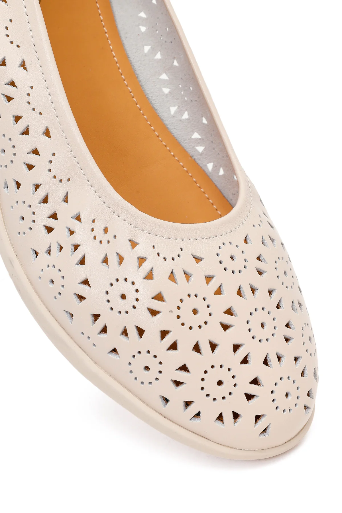 Kadın Krem Desenli Deri Babet - Image 9