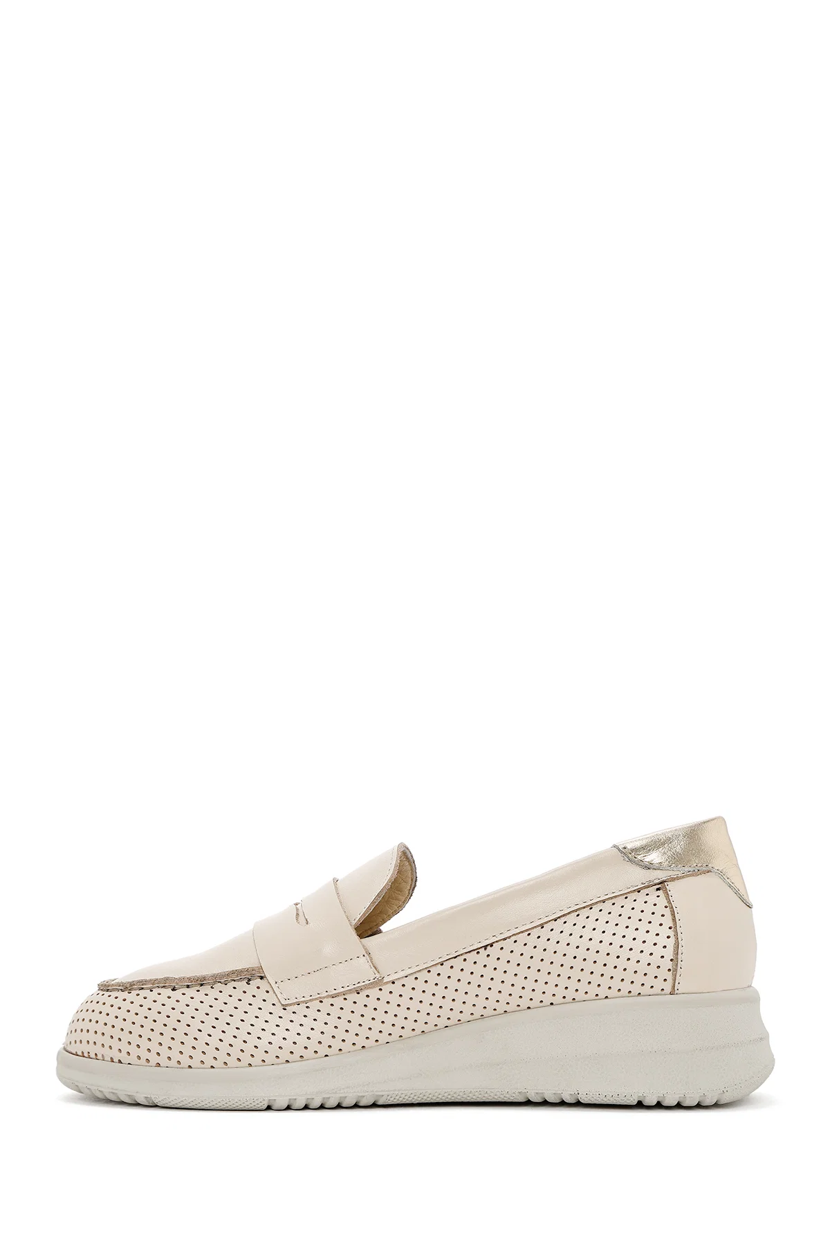 Kadın Krem Dolgu Topuklu Deri Comfort Loafer - Image 2