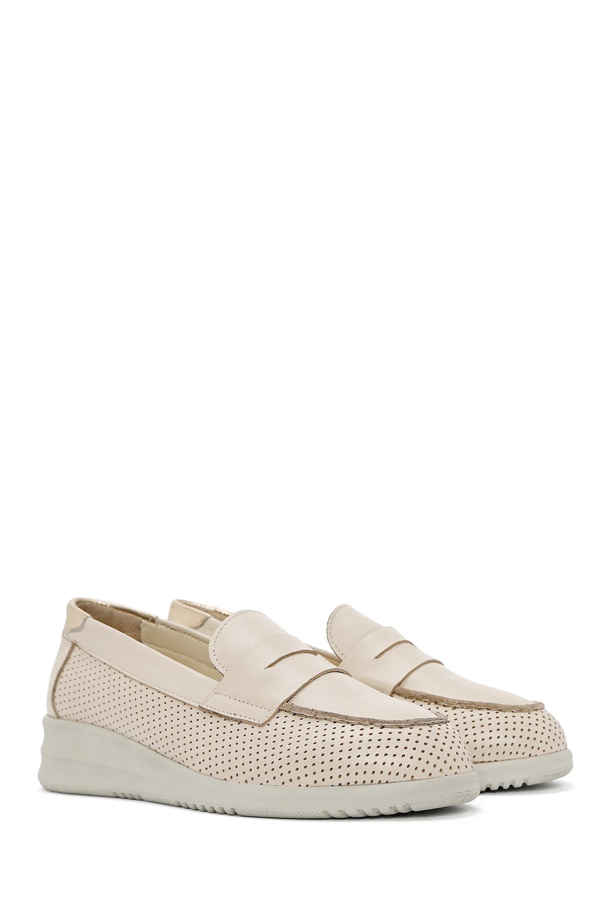 Kadın Krem Dolgu Topuklu Deri Comfort Loafer - Image 3