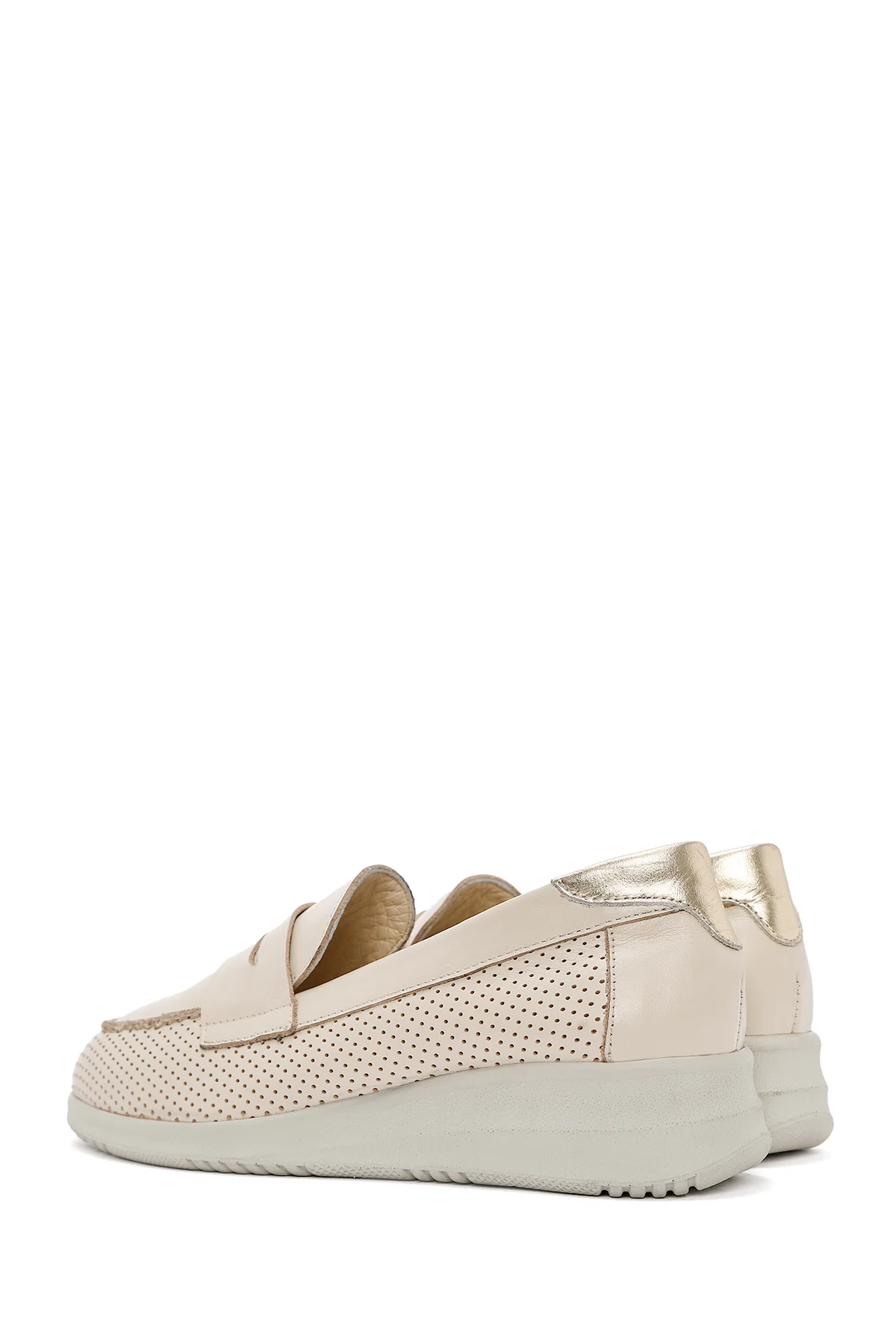 Kadın Krem Dolgu Topuklu Deri Comfort Loafer - Image 5