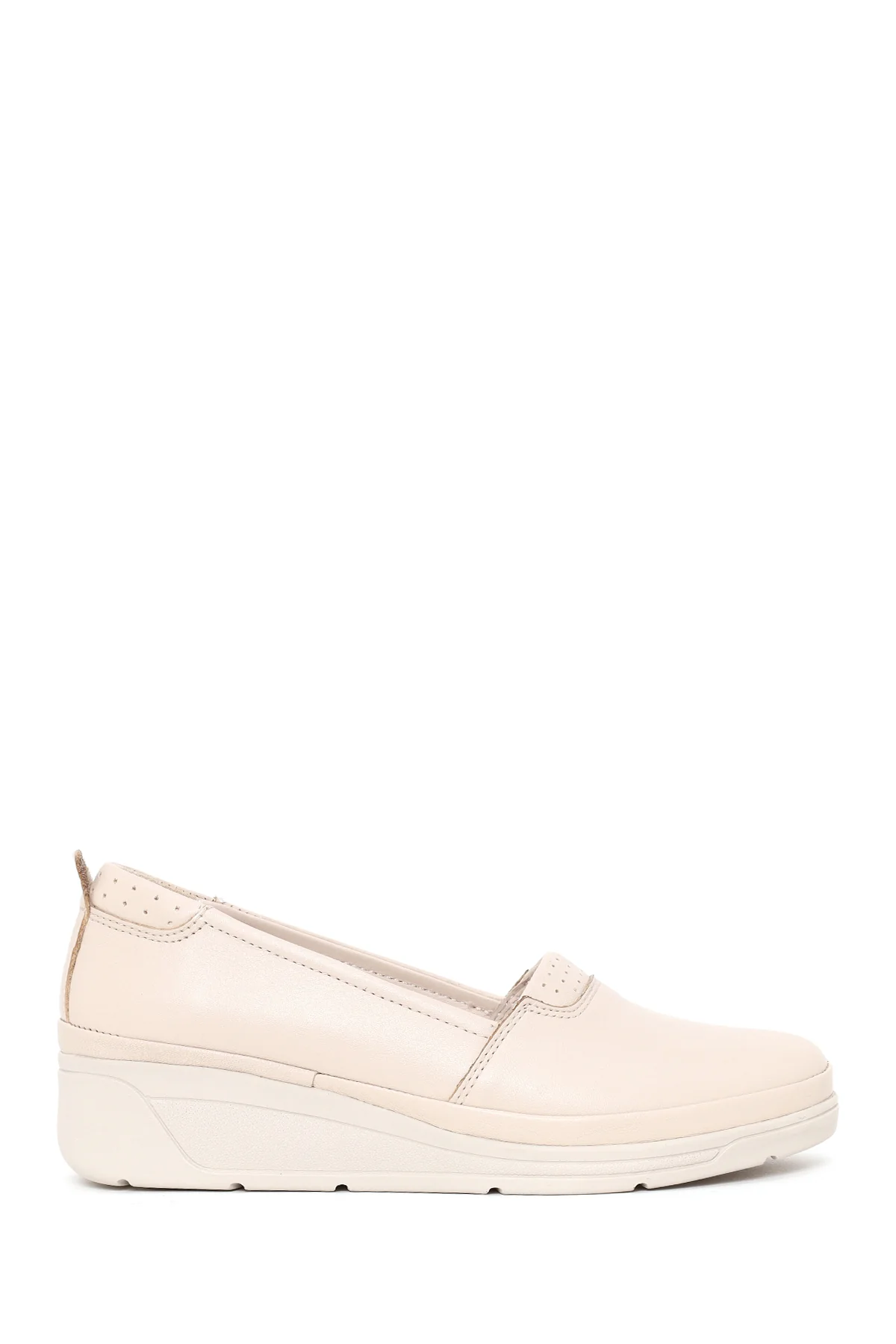 Kadın Krem Dolgu Topuklu Deri Konfor Loafer