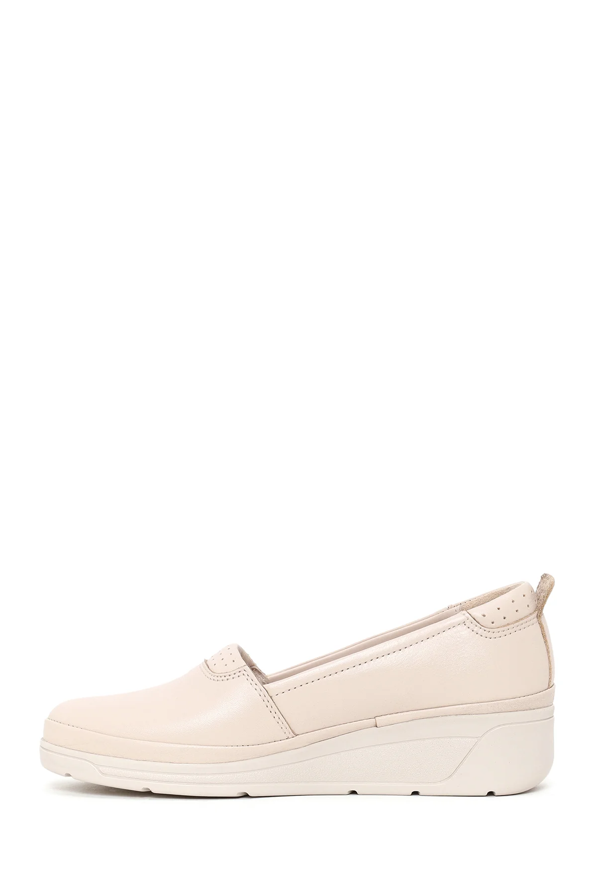 Kadın Krem Dolgu Topuklu Deri Konfor Loafer - Image 3
