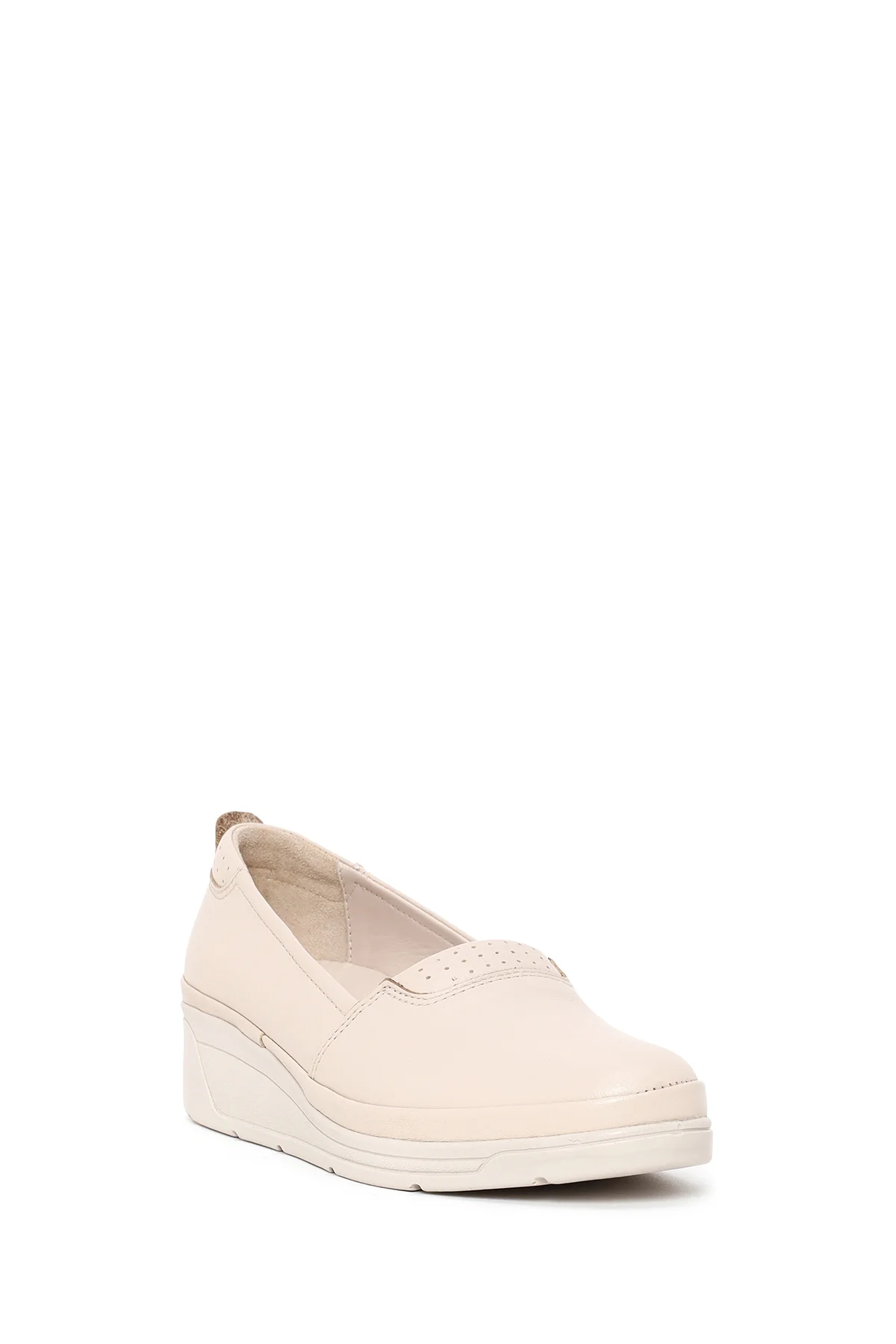 Kadın Krem Dolgu Topuklu Deri Konfor Loafer - Image 7