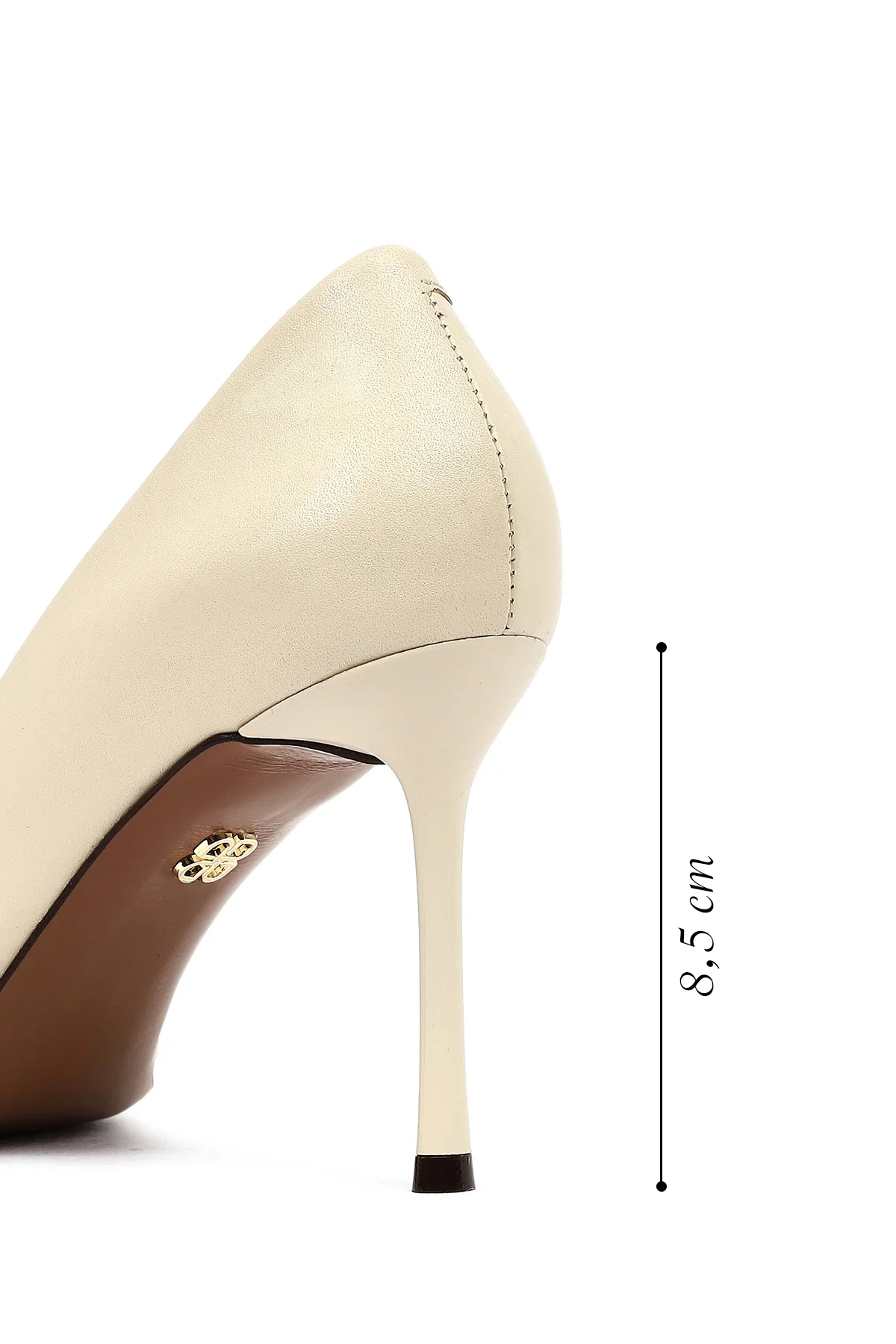 Kadın Krem İnce Topuklu Deri Stiletto - Image 2