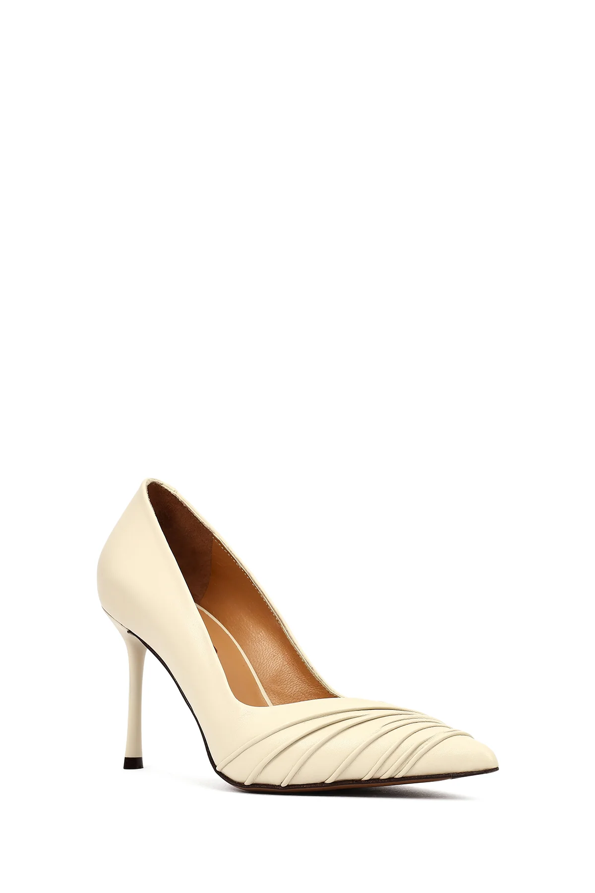 Kadın Krem İnce Topuklu Deri Stiletto - Image 7