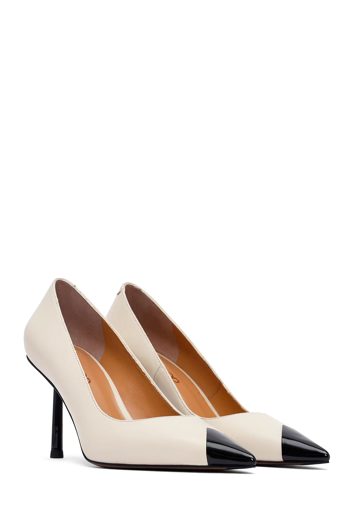 Kadın Krem İnce Topuklu Deri Stiletto - Image 3