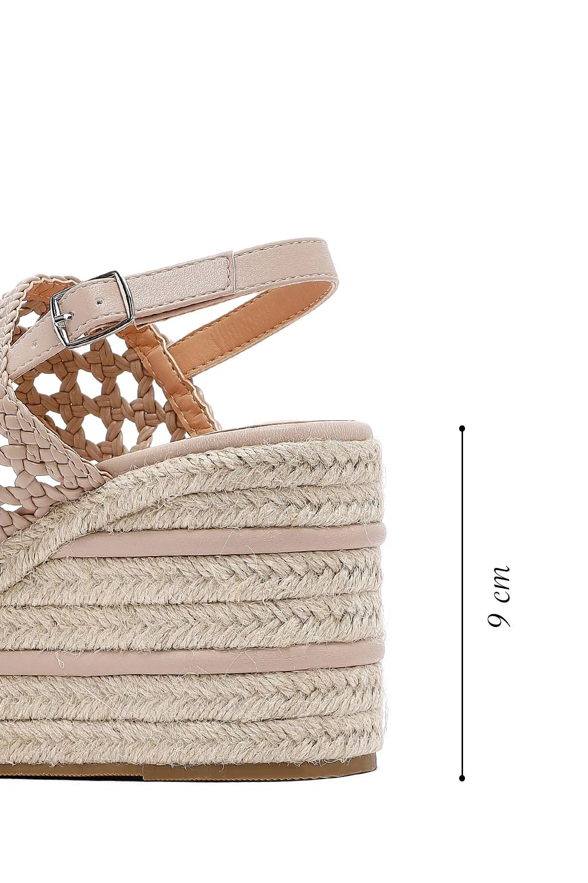 Kadın Krem Örgü Bilekten Tokalı Dolgu Topuklu Espadril Sandalet - Image 2