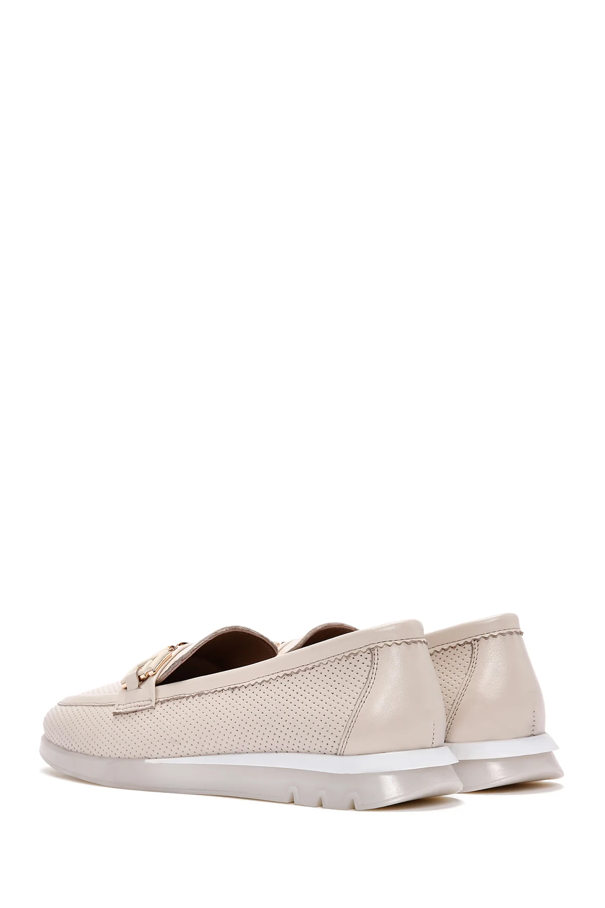Kadın Krem Toka Detaylı Deri Comfort Loafer - Image 5