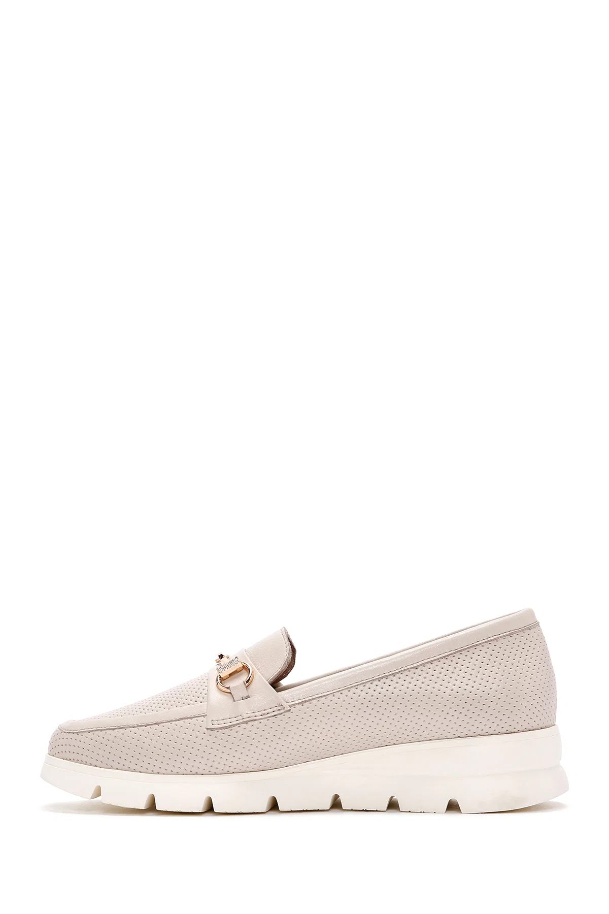 Kadın Krem Tokalı Deri Comfort Loafer - Image 2